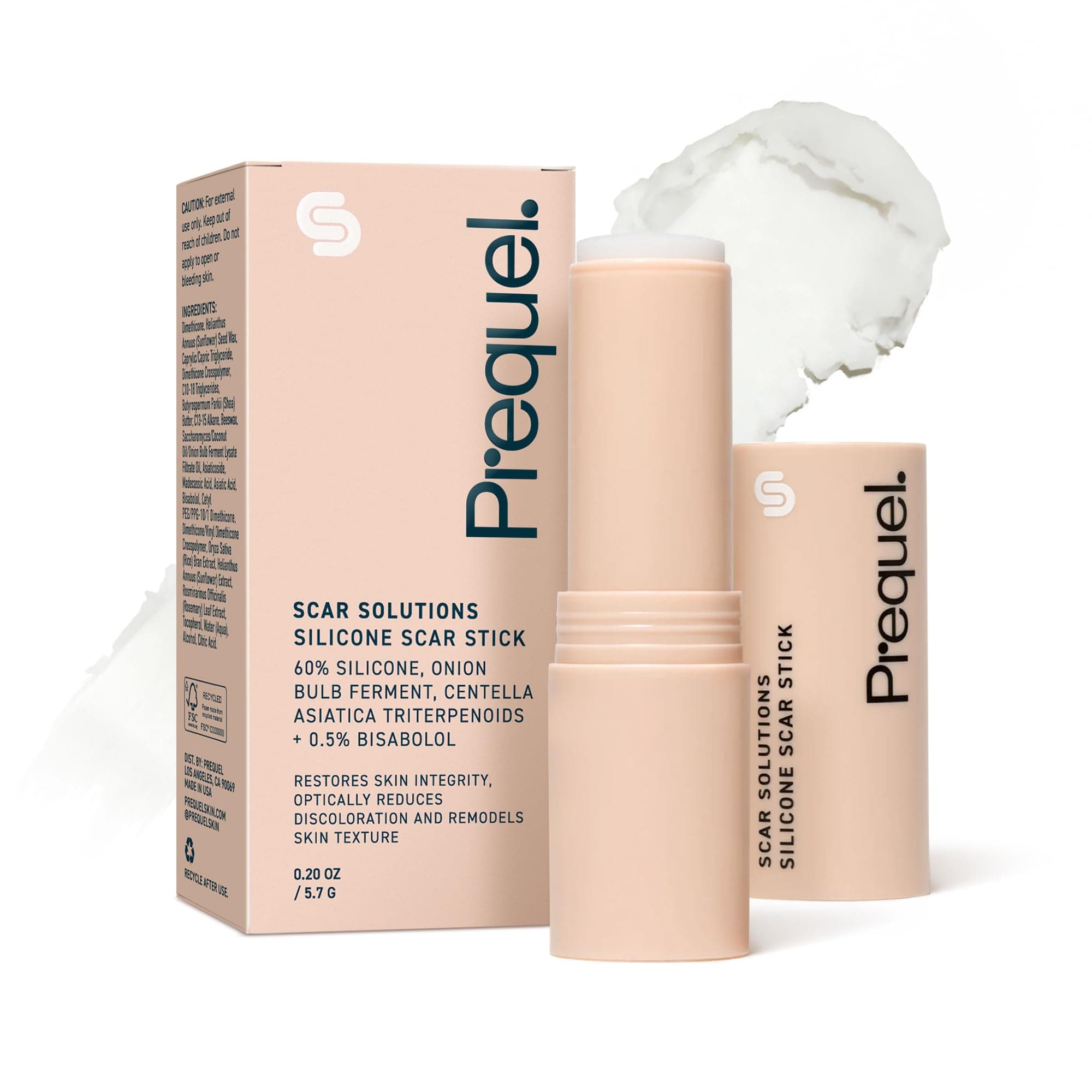 Prequel Skin Scar Solutions 60% Silicone Scar Stick. Thick Solid Velvety Film for Scars. Formula Infused with Centella Asiatica Extracts and Vitamin E. Soothing and Occlusive