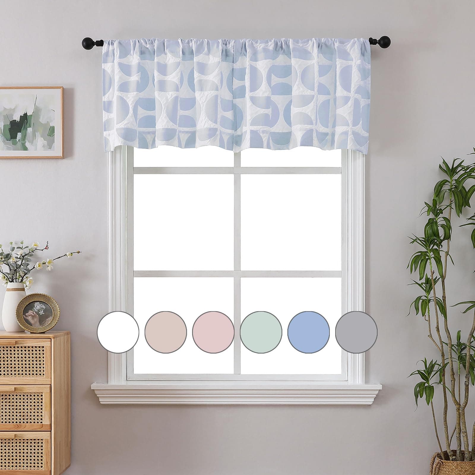 Aiyufeng Blue Valances for Windows, 3D Embossed Textured Kitchen Curtains Valances 18 Inch Length for Bedroom Living Room, Soft Airy Rod Pocket Farmhouse Semi Small Curtains Drapes, 38" Wx18 L Inches