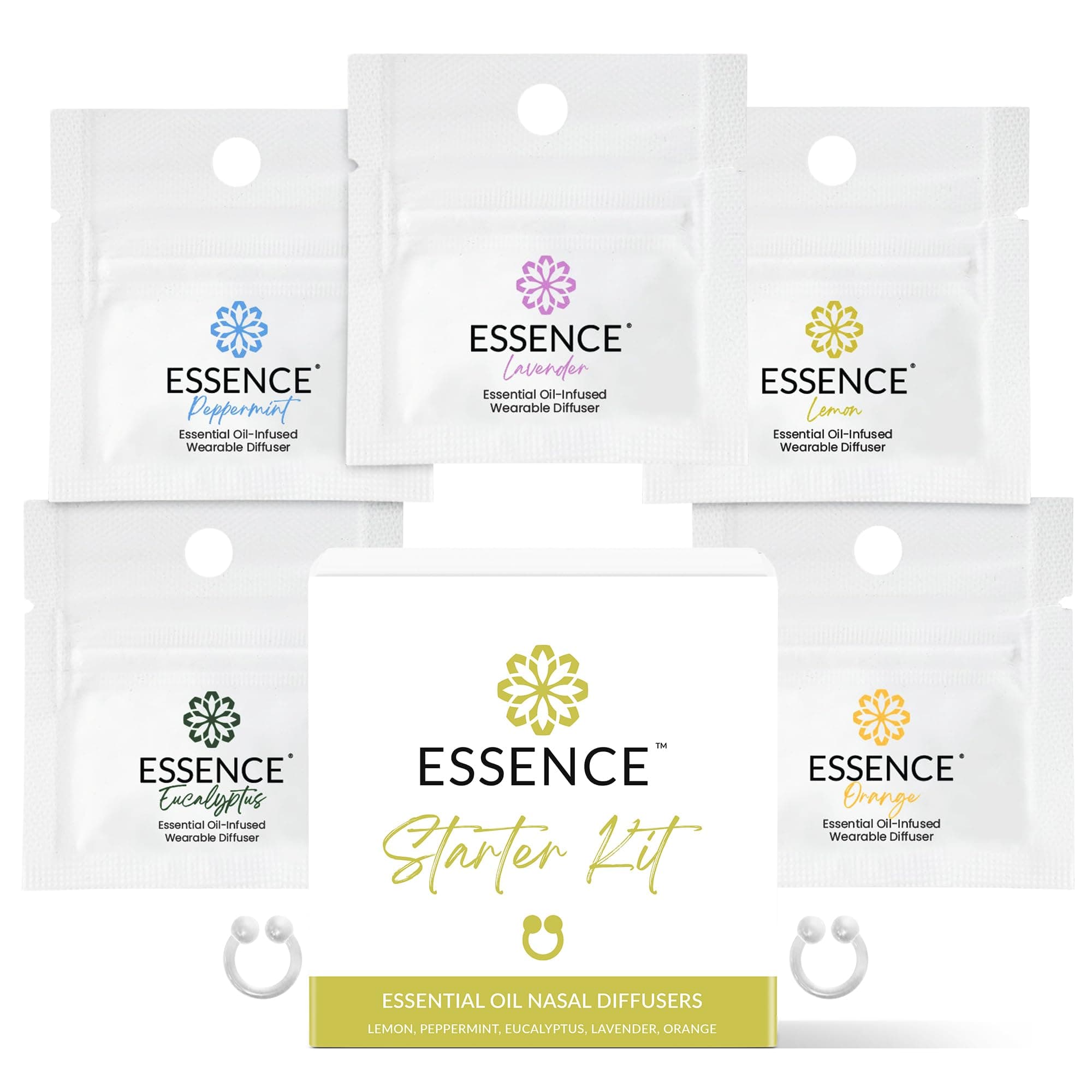 Essence Nasal Diffuser | Essential Oil Ring | Silicone Nose Inhaler Bundle Pack (Starter Kit)
