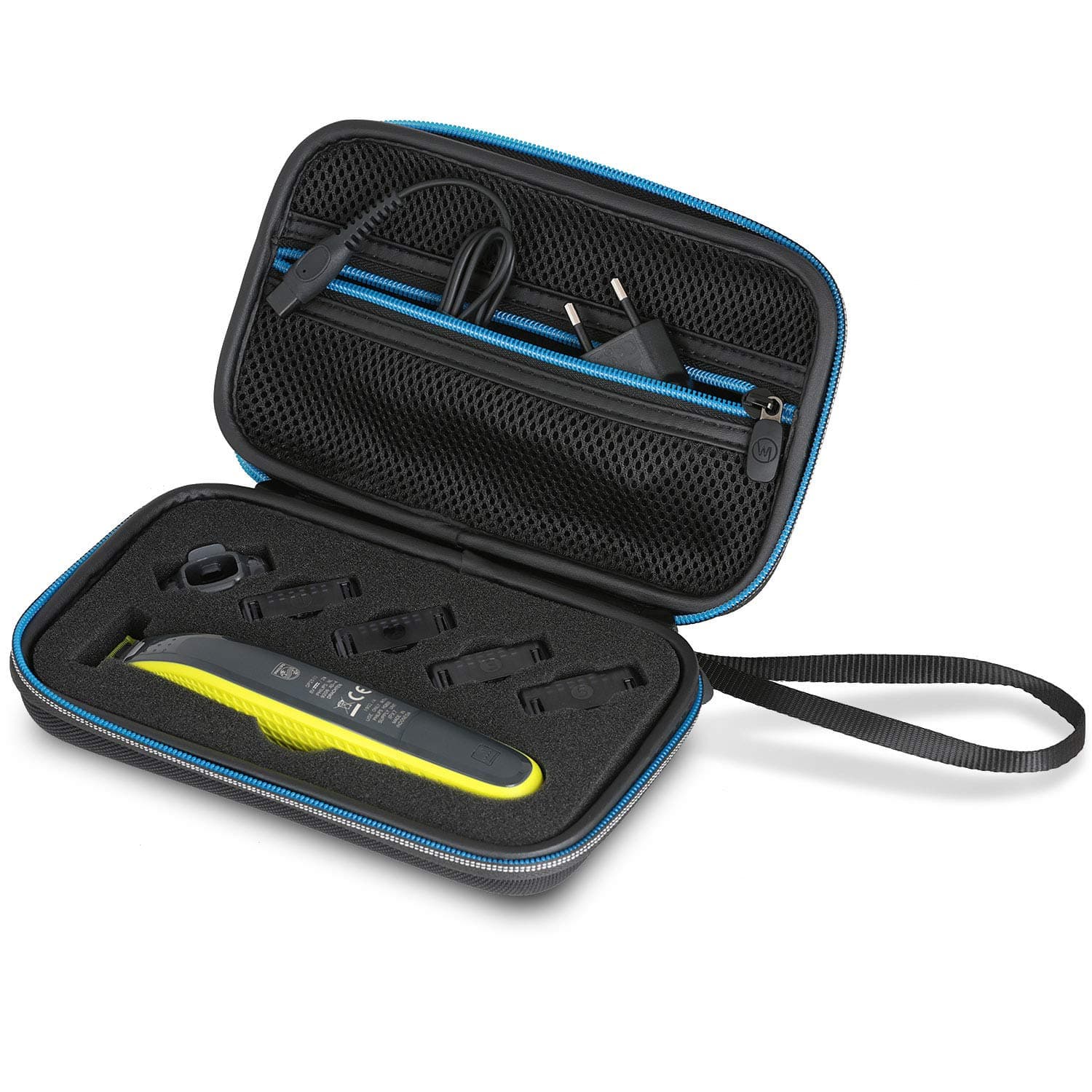Wicked chili case for Philips OneBlade razors: attachments and replacement blades, one blade bag trimmer travel protective case pouch (accessory compartment for power supply, QP2520, QP2530, QP2531), black