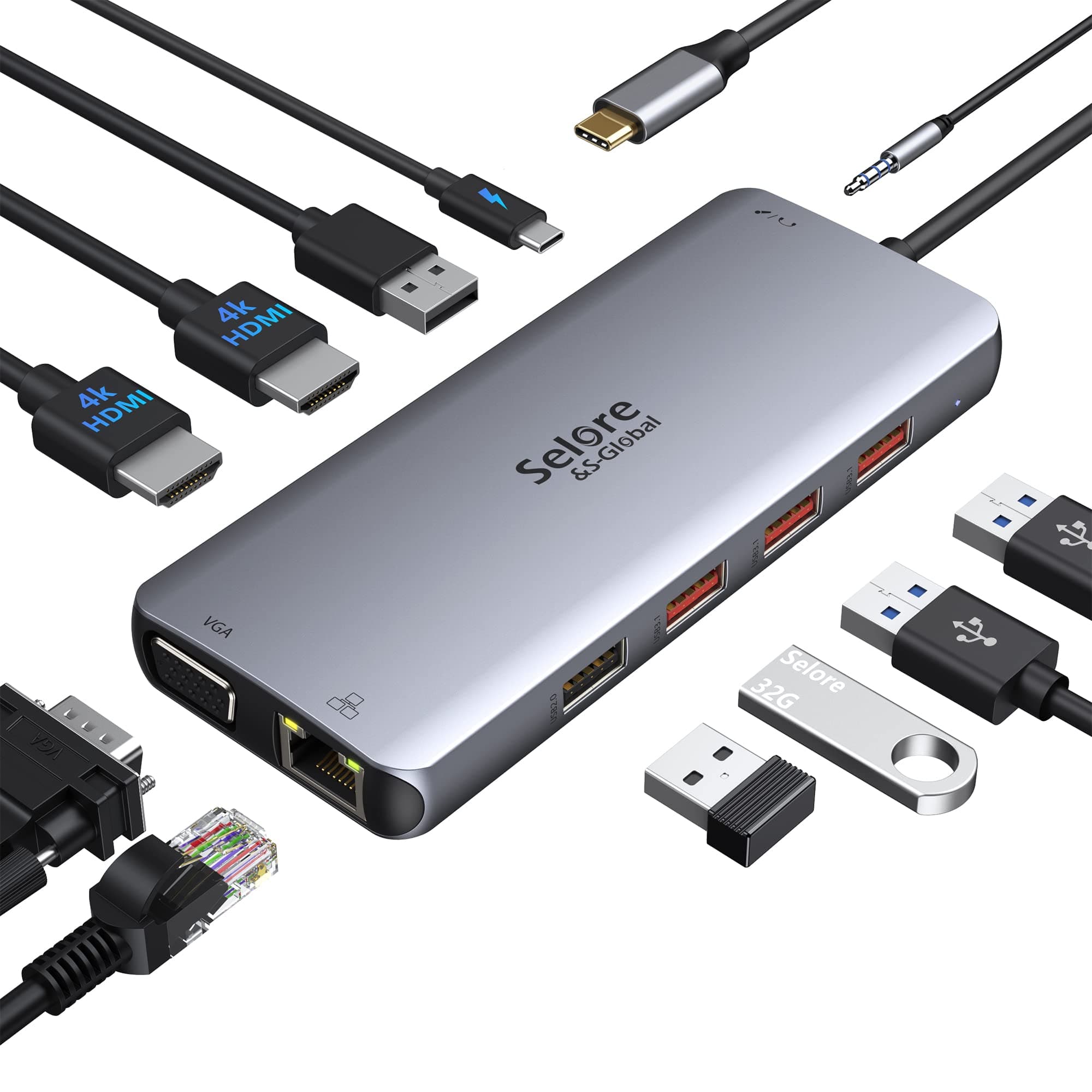 – USB C Docking Station Dual HDMI 11 in 1 USB C Hub Multiport Adapter Dual Monitor Dock Laptop Docking Station with 2 HDMI+VGA RJ45 Ethernet USB 3.1/2.0 100W PD for MacBook, Dell, Surface