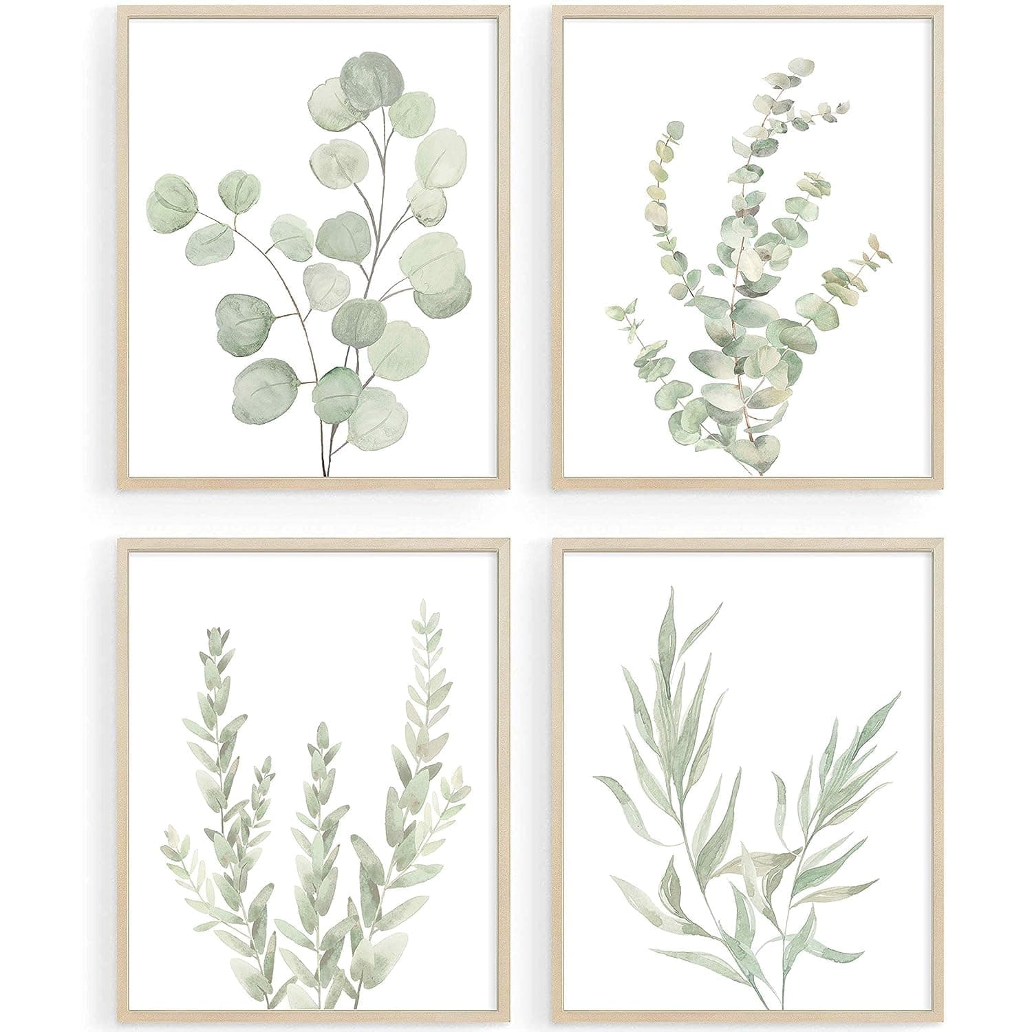 Botanical Boho Bathroom Decor Wall Art Prints, UNFRAMED Sage Green Plants Decor for Bedroom|Office, Minimalist Eucalyptus Leaves Watercolor Art Prints, Set of 4 Pictures, 8"x10" No Frames