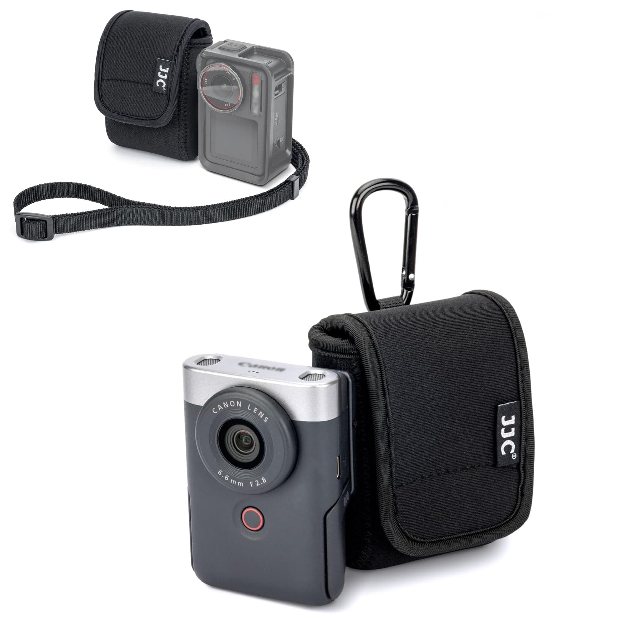 Neoprene Carrying Case for Canon PowerShot V10 Vlog Camera, Camera Case Belt Pouch Crossbody Bag with Strap & Carabiner for Osmo Action 5 Pro 4 3 with Cage, Shockproof Camera Travel Storage Protector