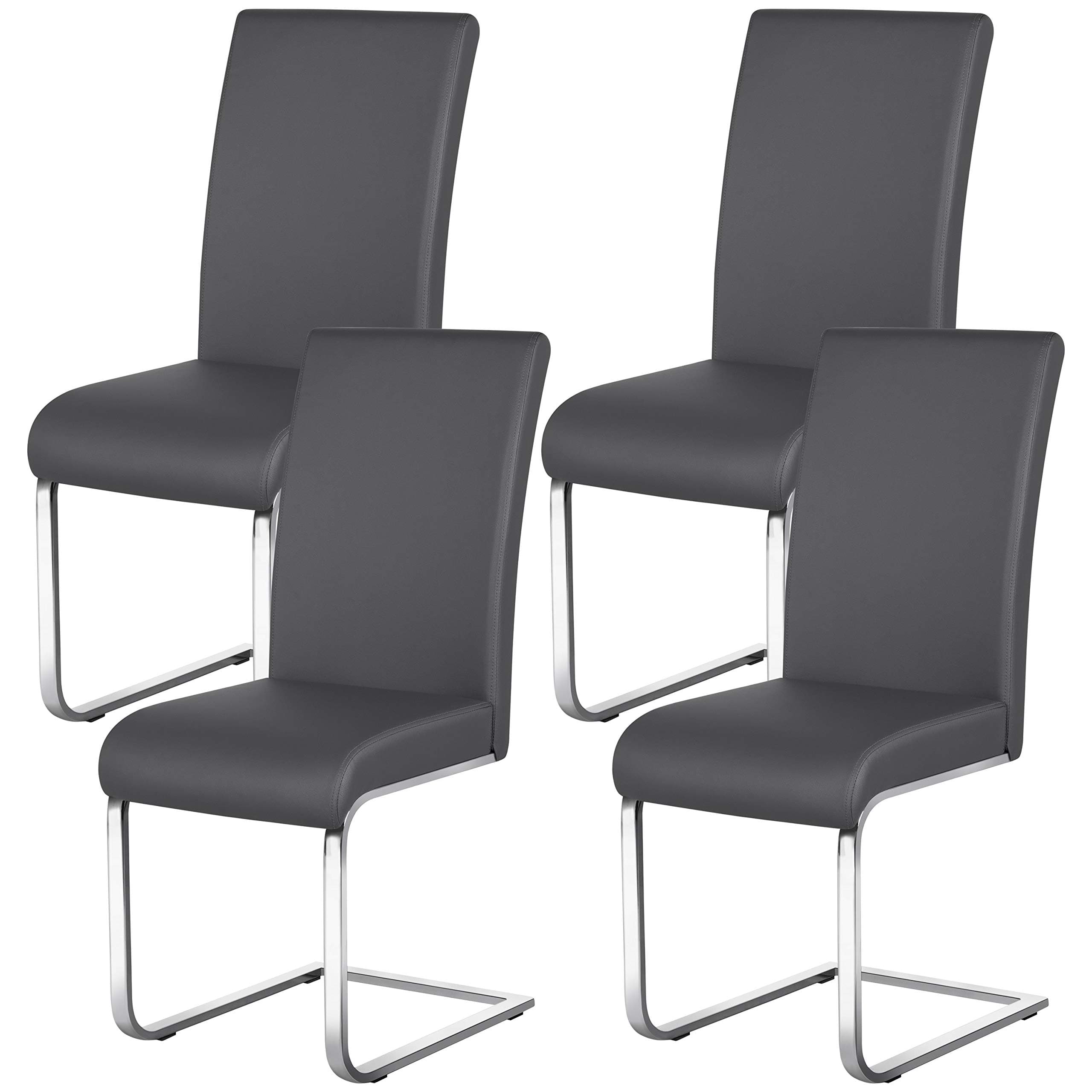 Yaheetech Modern Set of 4 Dining Chairs Kitchen Chair Side Chair Leather Seat Metal Legs for Dining Room Home Furniture, Dark Gray