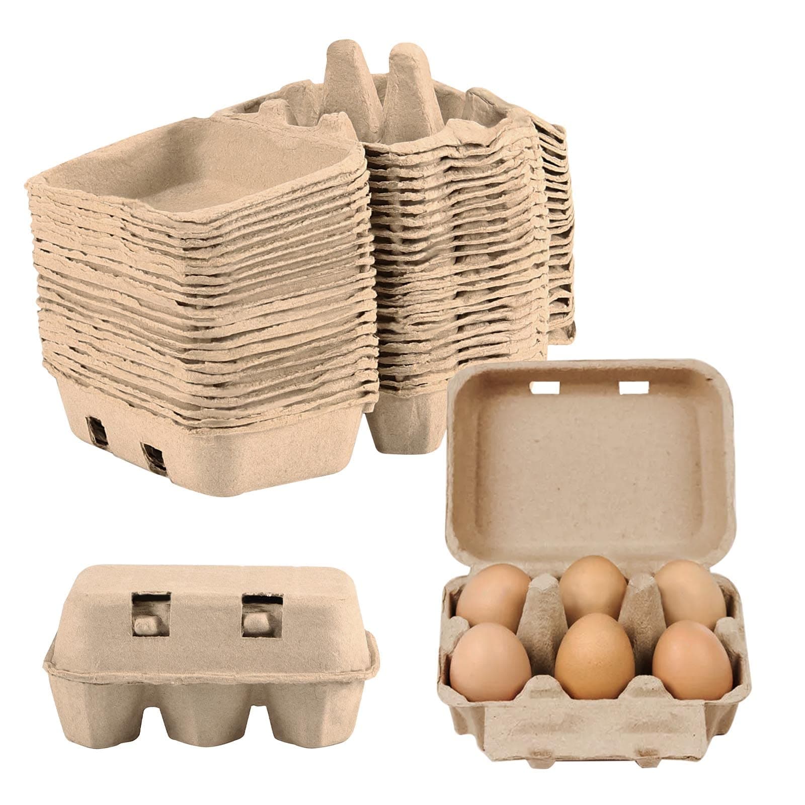 JAPCHET 50 Pack Egg Cartons - 6 Count, Paper Pulp Egg Tray Holder, Biodegradable for Family, Farm, Market