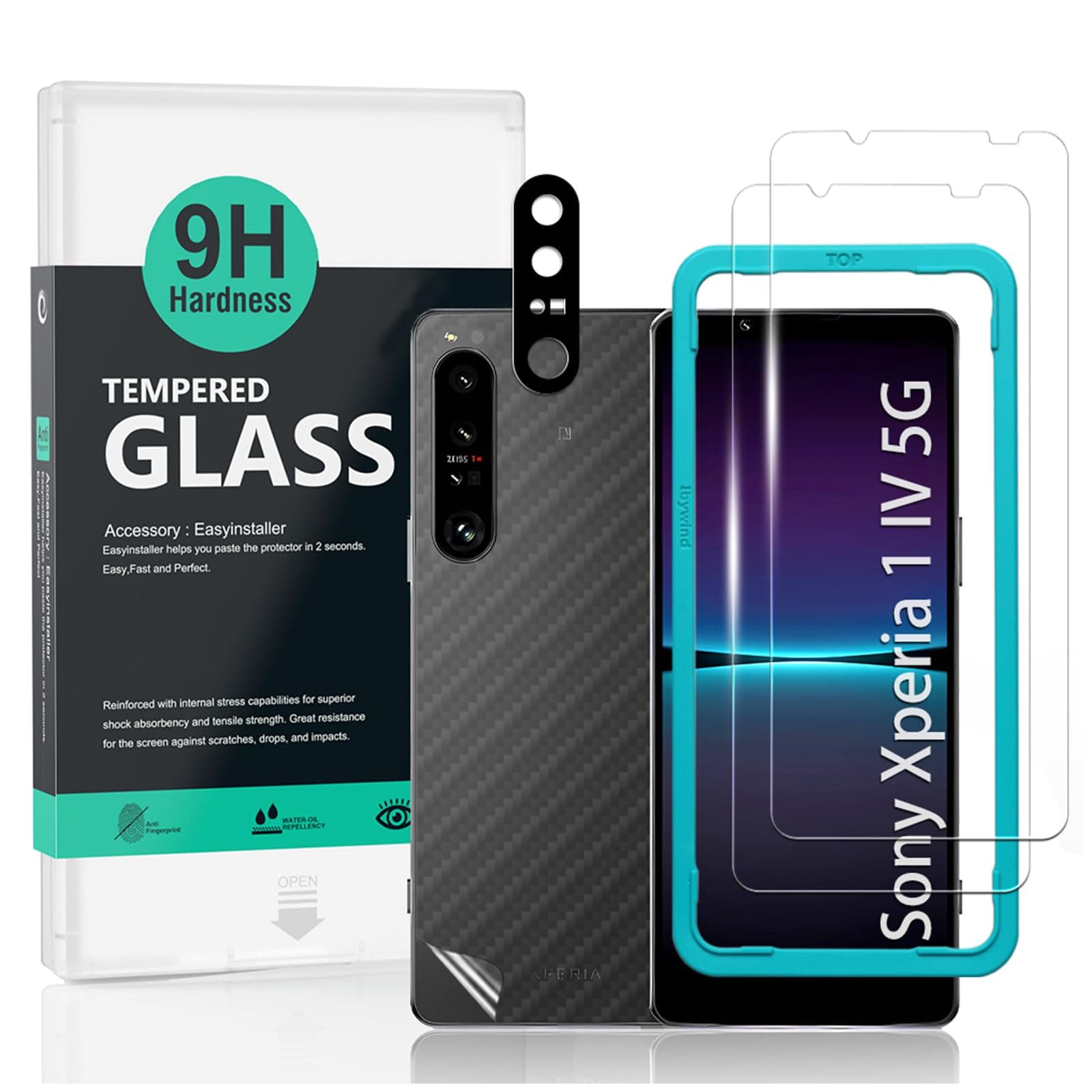 Screen Protector for Sony Xperia 1 IV 5G(6.5") 2 Pack+1 Pack Camera Len Protector+1 Back Film,9H Tempered Glass,HD,Scratch Resistant,Bubble Free,Easy Install