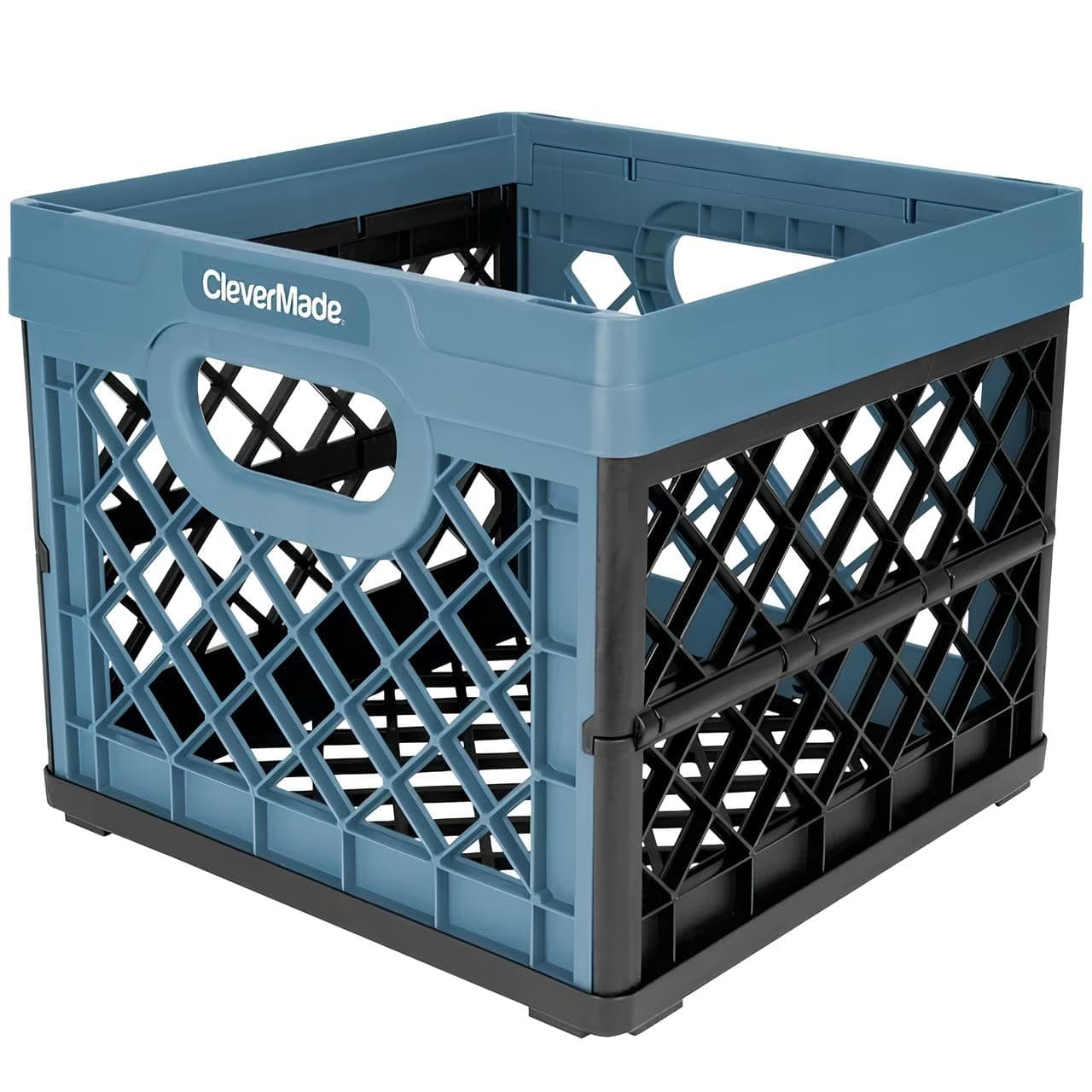 Collapsible Milk Crate, Slate Blue, 1PK - 25L (6 Gal) Stackable Storage Bins, Holds 50lbs Per Bin - Clevercrates are Heavy Duty, Plastic Collapsible Storage Crate for Multi Purposes