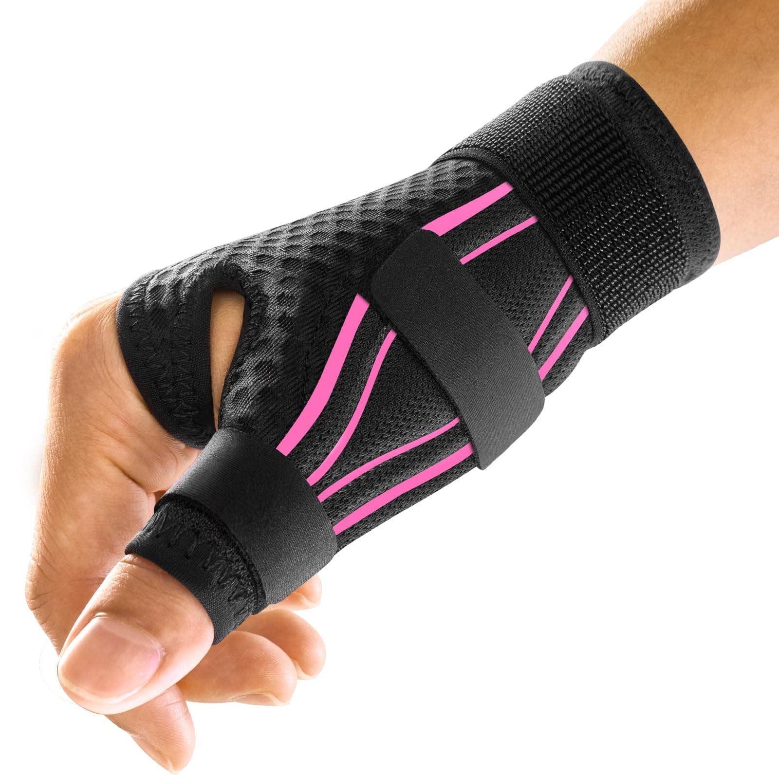 FREETOO Ergonomical Thumb Support for Arthritis, Breathable and Soft Thumb Splint, Right Hand or Left Hand Thumb Brace for Trigger Thumb,Tendonitis,Sprain.Fit both Women and Men(S/M Pink/Black)