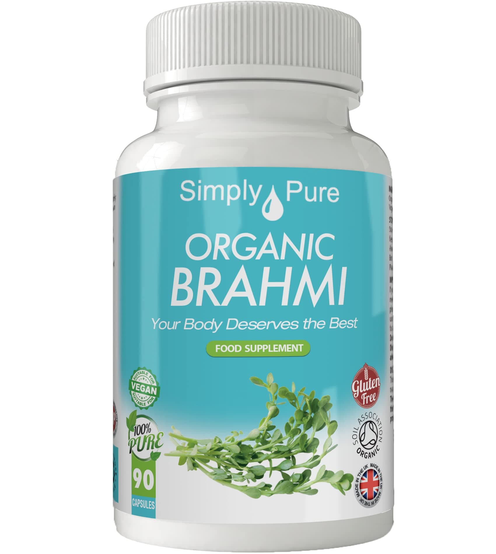 Organic Brahmi - Bacopa Monnieri - for Cognitive & Memory Support | 500mg Capsules x 90 | 100% Pure Soil Association Certified | Gluten Free | GM Free | Vegan