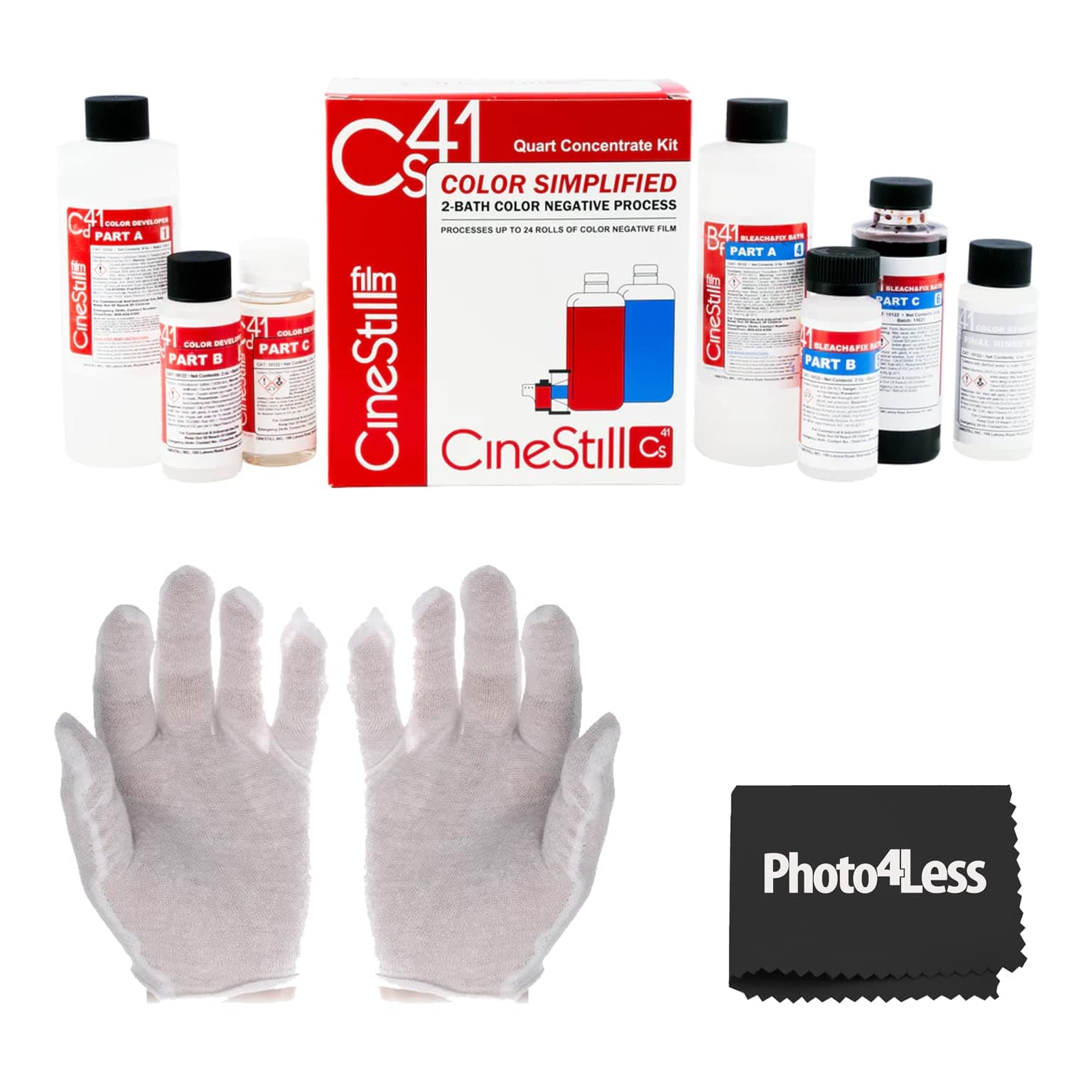 MILEKO CineStill CS41 Liquid Developing Quart Kit for Processing C-41 Color Negative Film, Color Simplified (24 Rolls) + Gloves