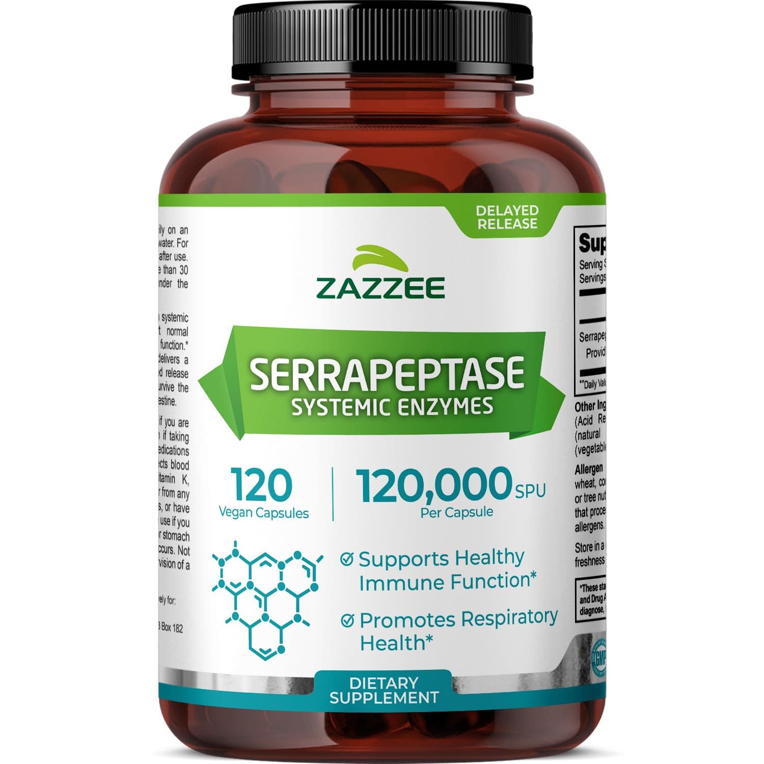 Zazzee Delayed Release Serrapeptase, 120,000 SPU per Capsule, 120 Vegan Capsules, 4 Month Supply, Extra Strength, Potent and Concentrated Systemic Enzymes, 100% Vegetarian, All-Natural and Non-GMO