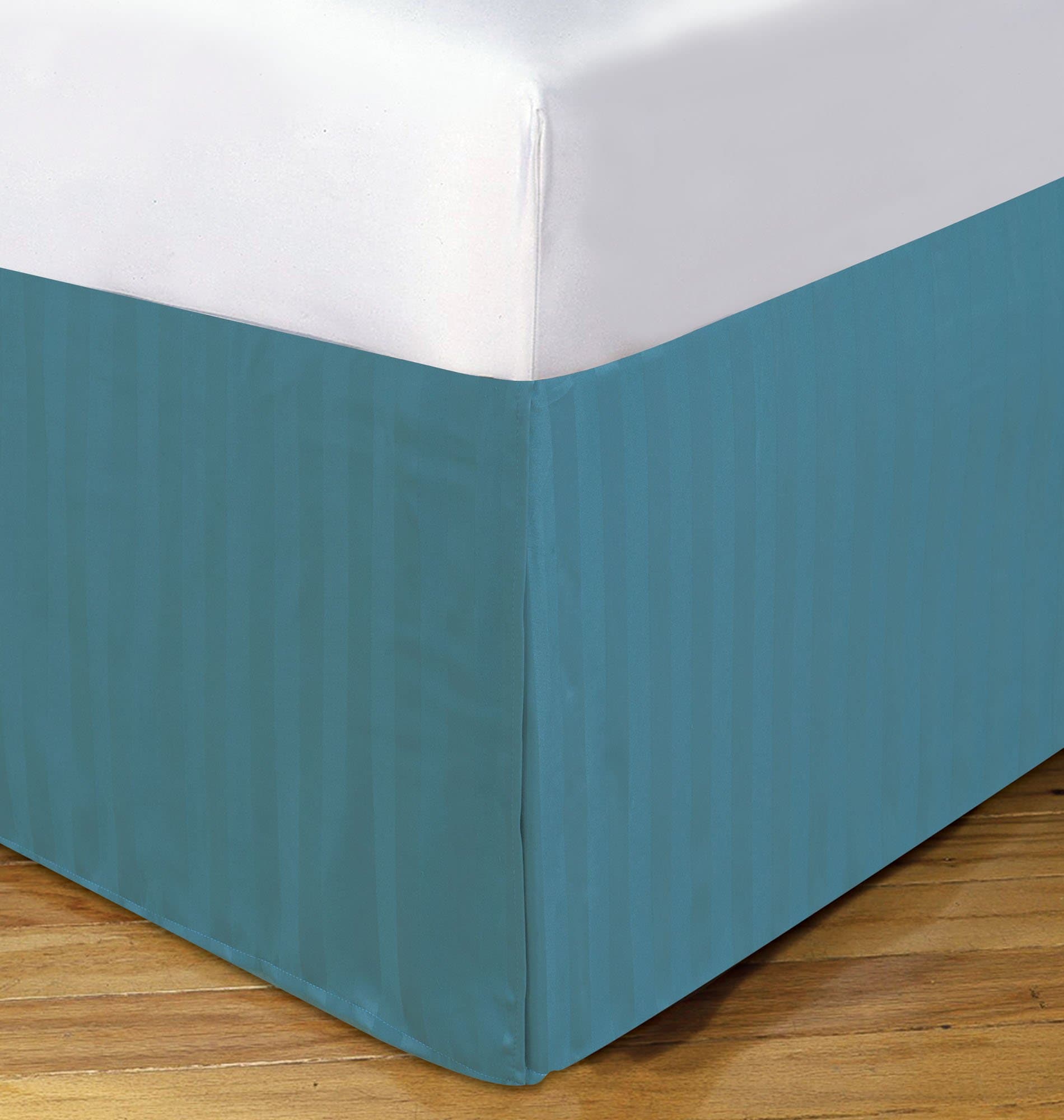 DreamSpace Damask Stripe Bed Skirt Dust Ruffle Microfiber Tailored 14" Drop Twin Extra Long, Dusty Blue