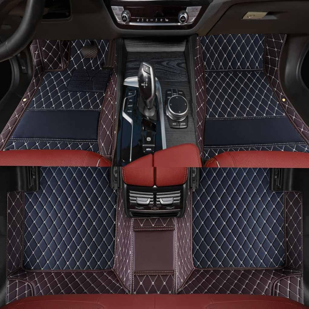 Custom Personalized Floor Mats ,Luxury Full Coverage All Weather Car Floor Mats,Anti-Slip Leather Car Mat Set ,Custom Floor Mat, for 99% of Cars, Trucks & SUV. (Black+Brown)
