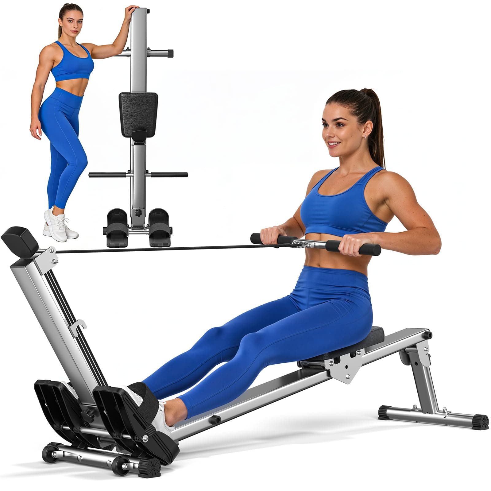 Rowing Machine 300 LB Weight Capacity - Foldable Rower for Home Use with LCD Monitor & Comfortable Seat Cushion, 2023 Upgraded Version - Super Quiet & Smooth