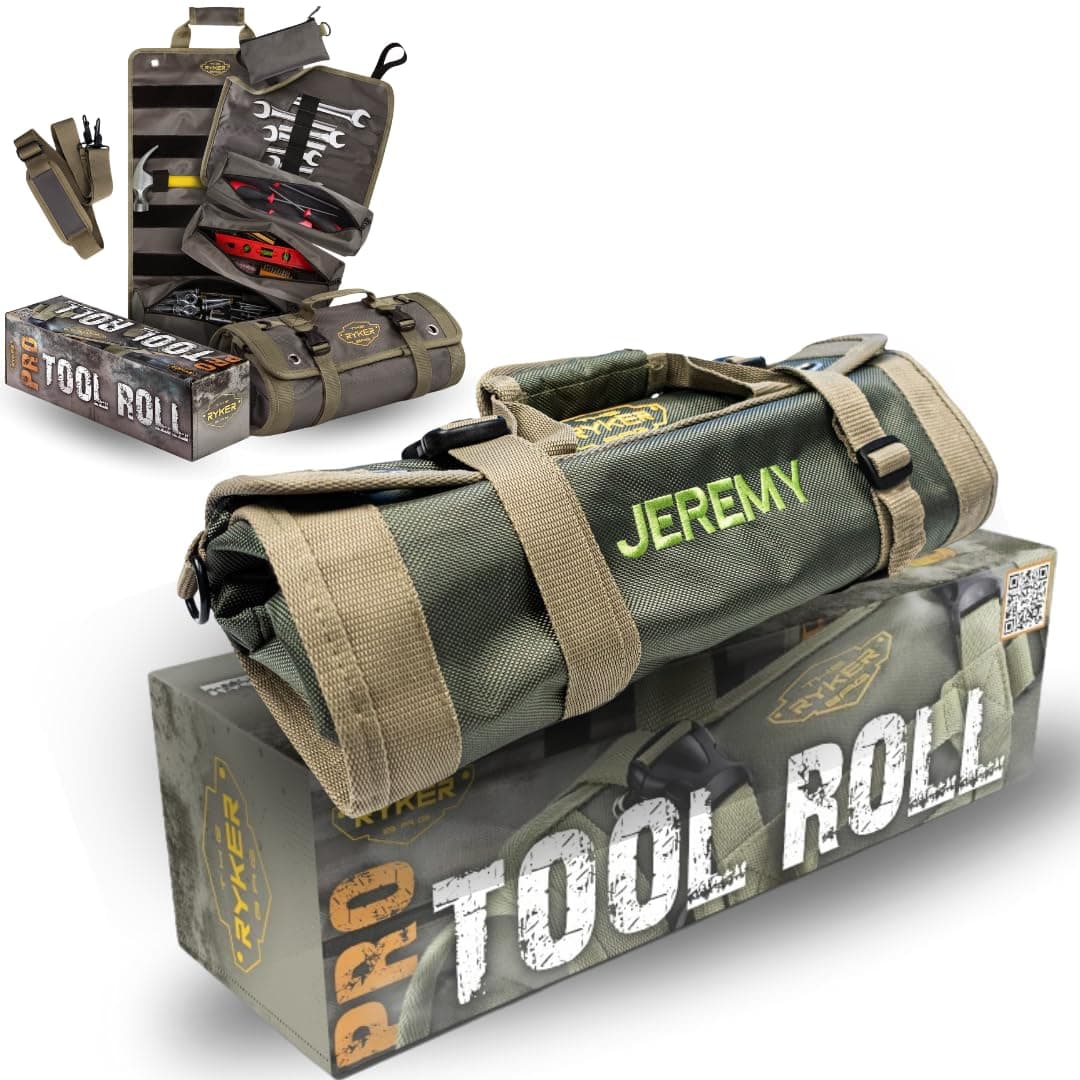 The Ryker PRO Roll Up Tool Bag Organizer - Personalized Customized Name Gifts for Him/Men/Dad Gifts Roll Up Small Tool Bag Organizer Tools Bags gift for Mechanic, Electrician & Hobbyist