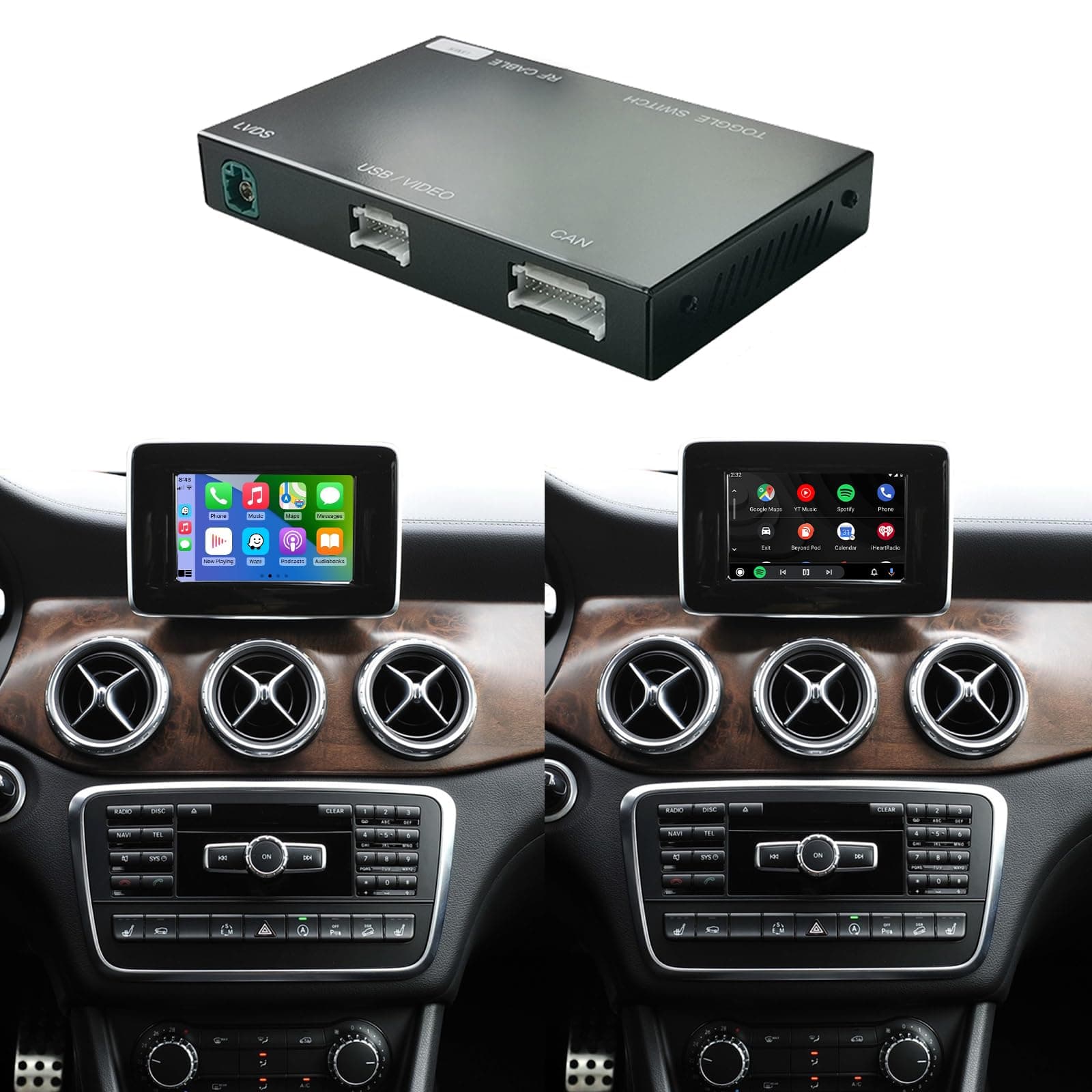 Wireless Carplay Retrofit Kit Decoder for Mercedes Benz C/E/CLA/GLA/GLK/CLS/ML/GL/GLK/SLK Class 2012-2015 Year with ntg4.5 ntg4.7 System, Support Wireless Android Auto, Mirrorlink, Navigation