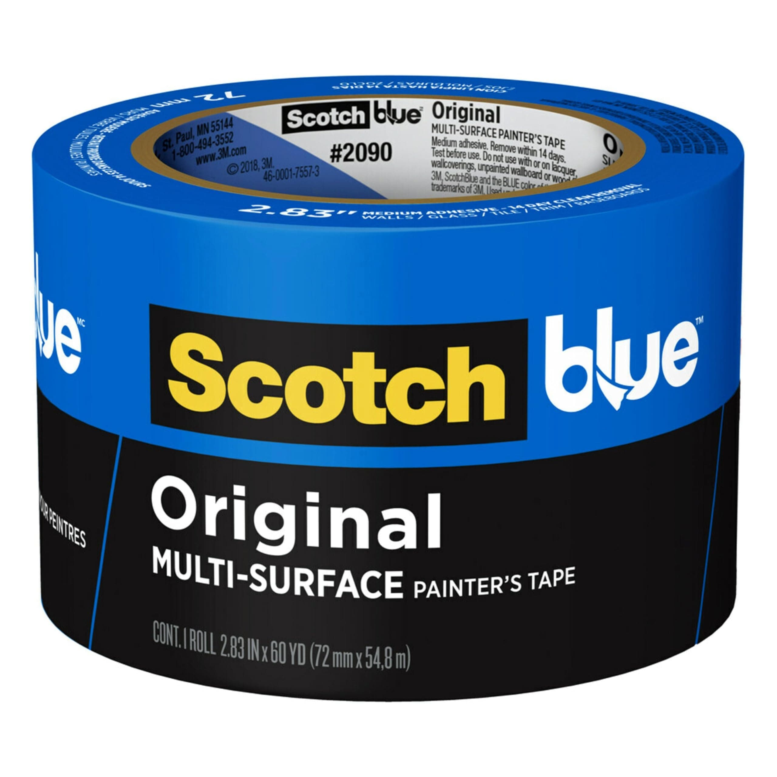 ScotchBlue Original Multi-Surface Painters Tape, 3 Inch Wide (2.83 In. x 60 Yds) 1 Roll, Blue Paint Tape Protects Surfaces and Removes Easily, Masking Tapes for Indoor and Outdoor Use (2090-72NC)