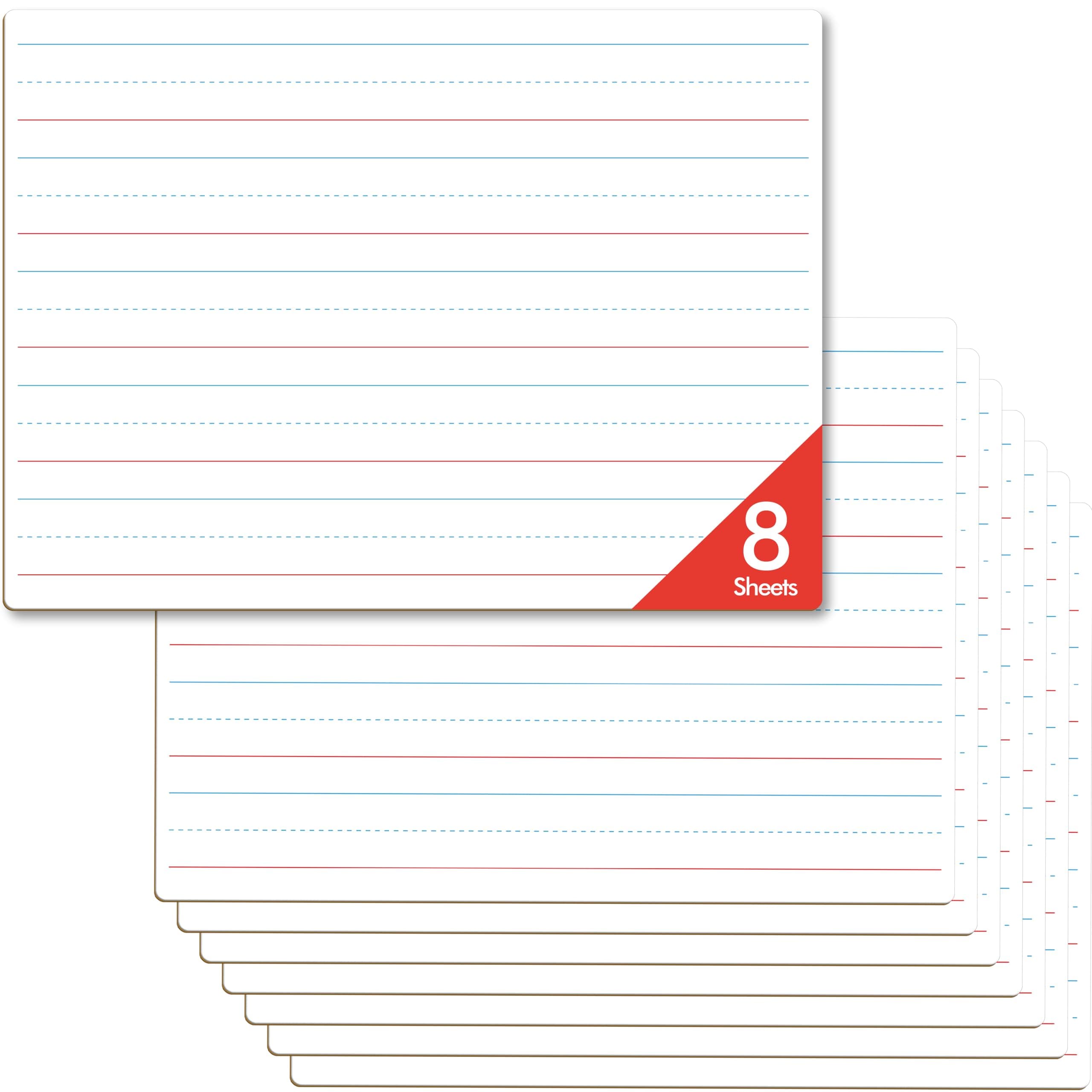8 Sheets Dry Erase Lined Whiteboard, Double Sided Ruled Writing Board & Handwriting Practice Tool for Classroom, School, Office Supplies Whiteboard (9” x 12”)