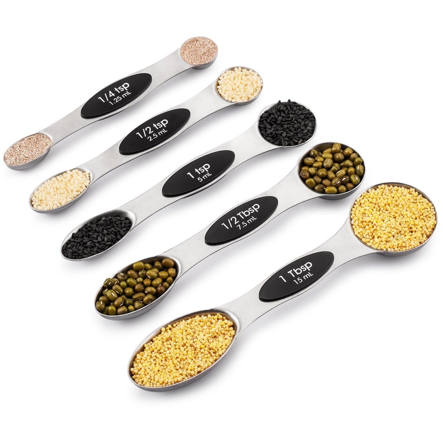 MZCH Measuring Spoons, Double Sided Magnetic Baking and Cooking Kitchen Set, Fits in Spice Jar, Set of 5, Black
