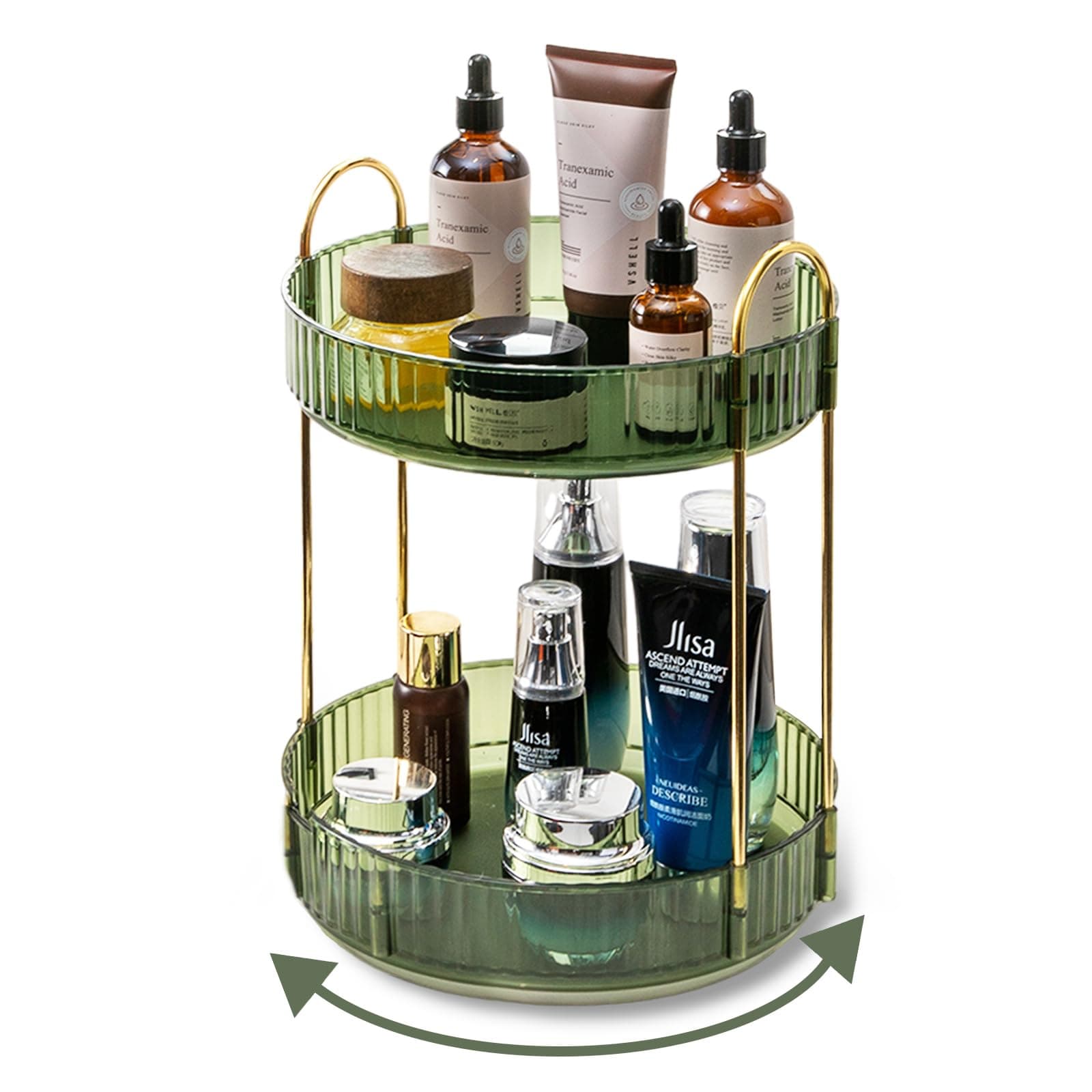 360 Rotating Makeup Organizer for Vanity,2 Tier Large Capacity Skincare Organizers,Bathroom Counter Organizer, Spinning Perfume Organizer & Vanity Organizer (Green-2 Tier)