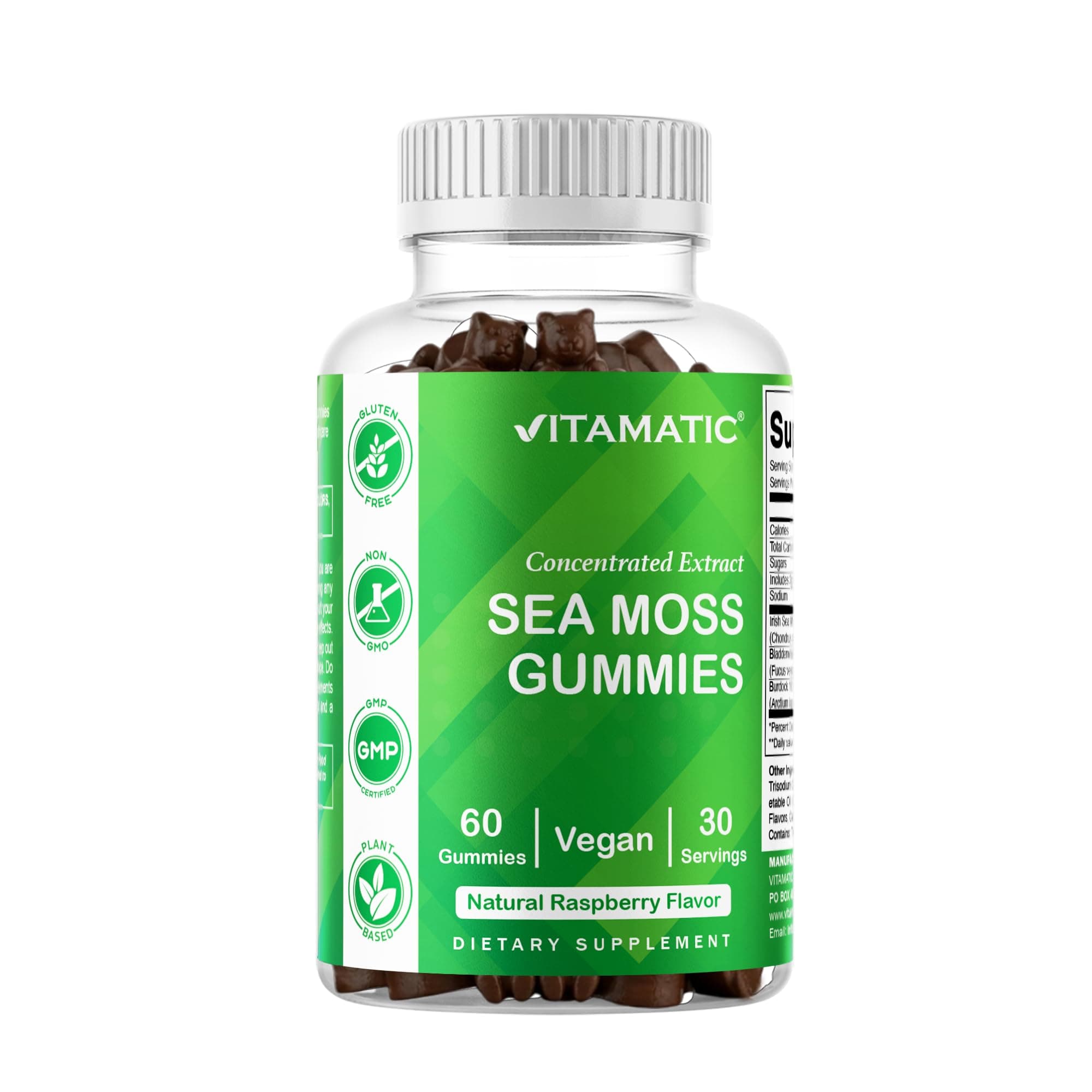 Vitamatic Irish Sea Moss Gummies with Bladderwrack & Burdock Root – Botanical Extract Supplement – Vegan, Non-GMO – 60 Count - 2 Pack (120 Count)