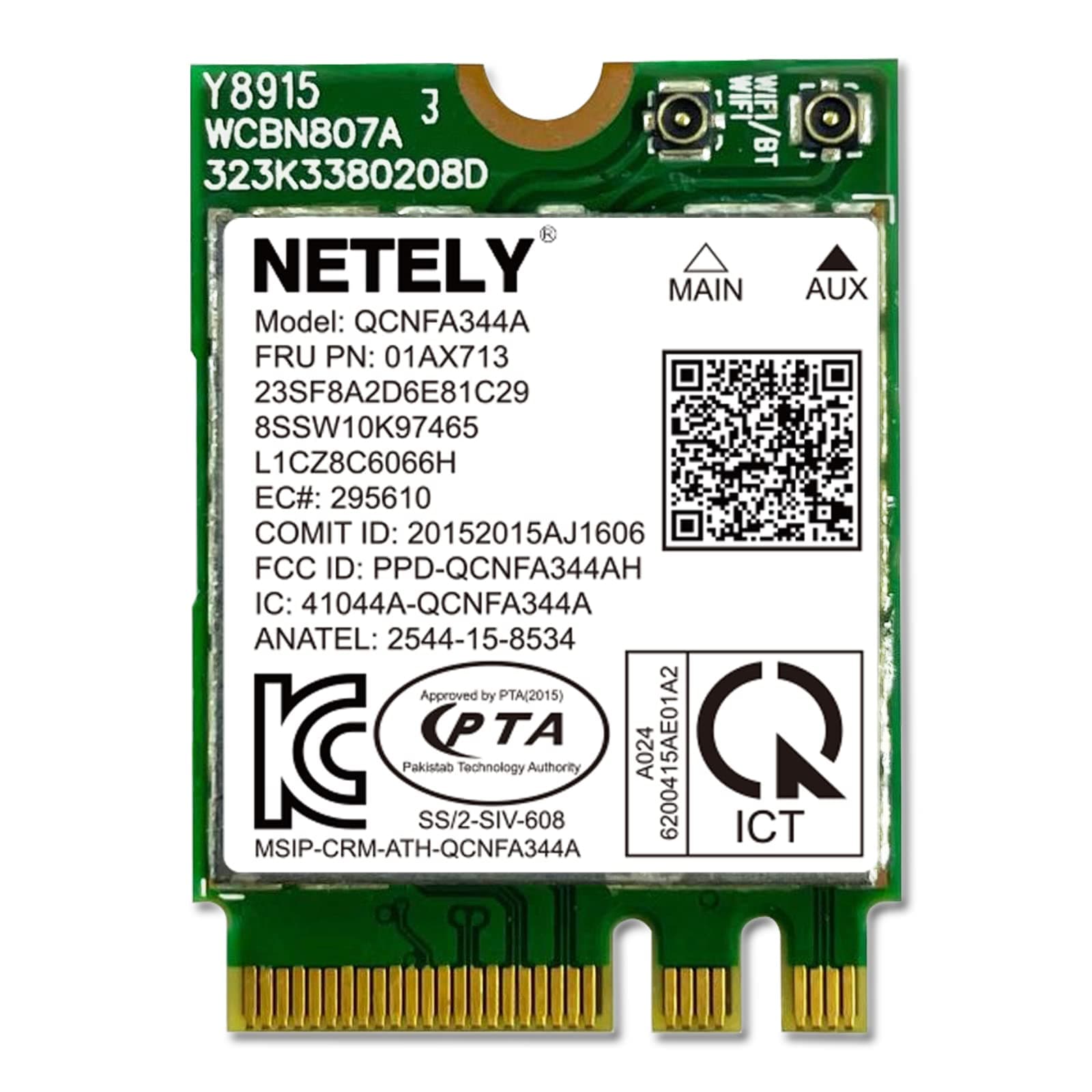 NETELY IEEE 802.11AC WiFi 5 NGFF M2 Interface 1200Mbps WiFi Adapter with Bluetooth 4.2 for Laptop PCs, 2.4GHz 300Mbps and 5GHz 867Mbps NGFF M2 WiFi Card, OEM Lenovo FRU PN: 01AX713 (QCNFA344A)