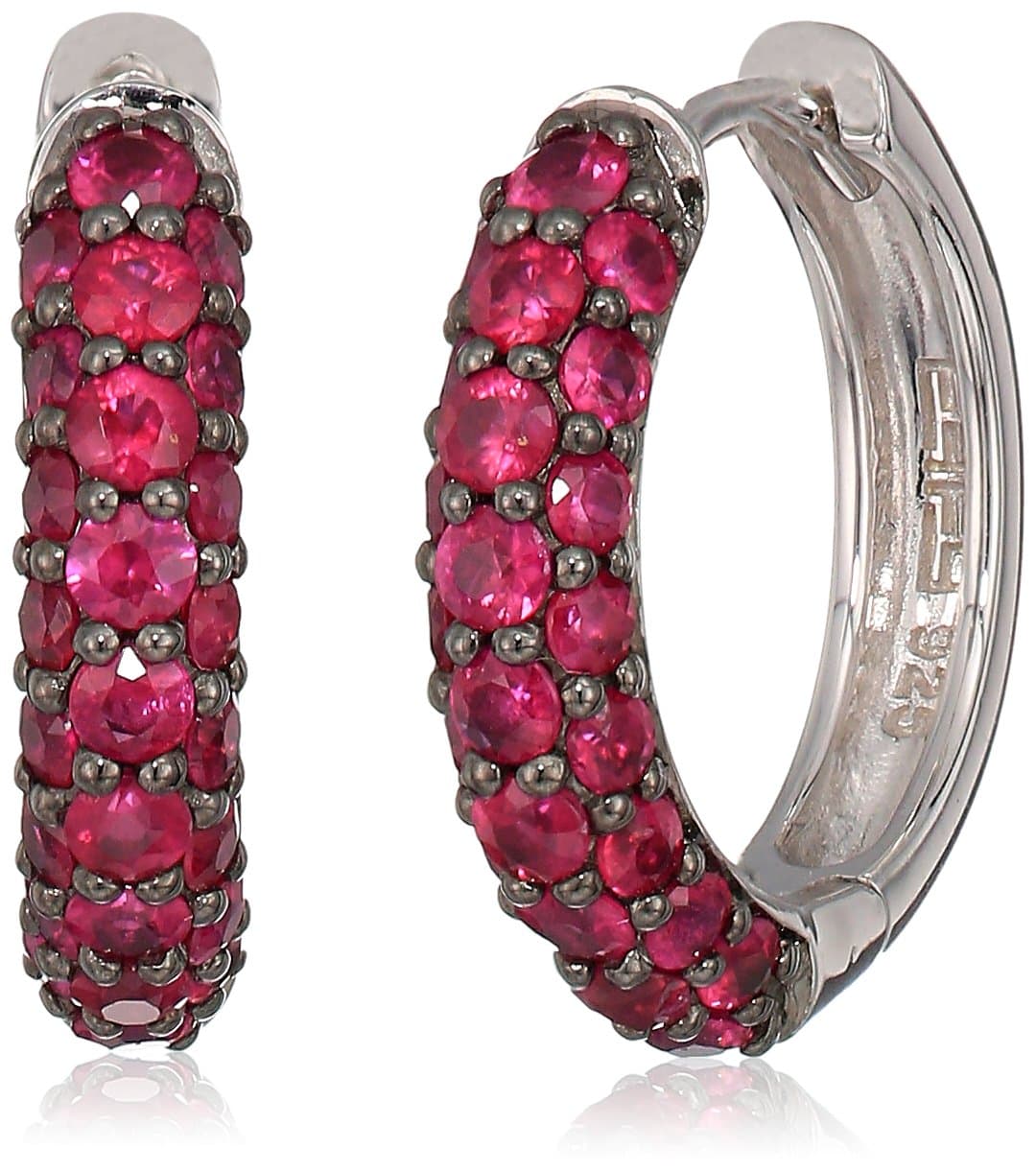 Effy Womens 925 Sterling Silver Ruby Hoop Earrings, Red, One Size