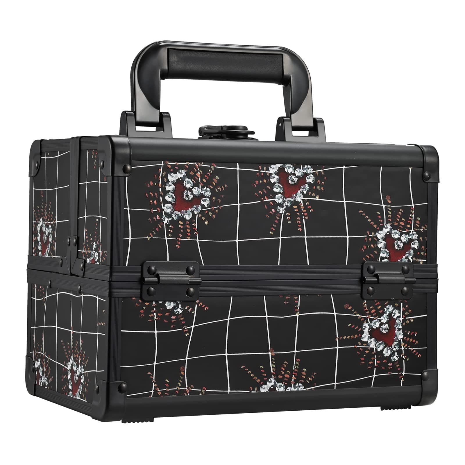 Makeup Train Case Portable Makeup Case Organizer 2 Trays Cosmetic Box Storage with Mirror Lockable with Key for Cosmetics Nail Tech Traveling Makeup Travel Box Punk Love Hearts