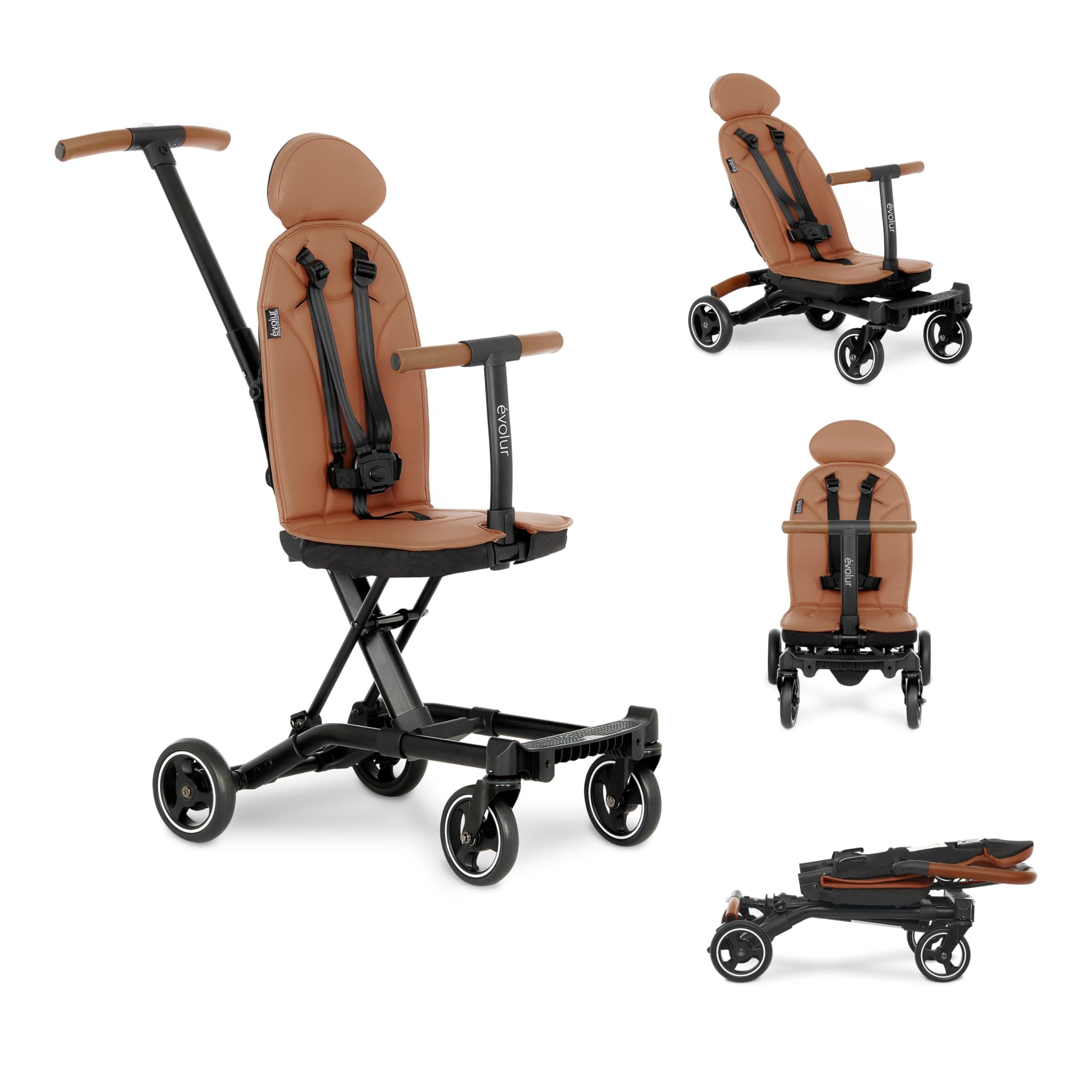 Evolur Cruise Rider Stroller, Lightweight Stroller with Compact Fold, Easy to Carry Travel Stroller, Cognac