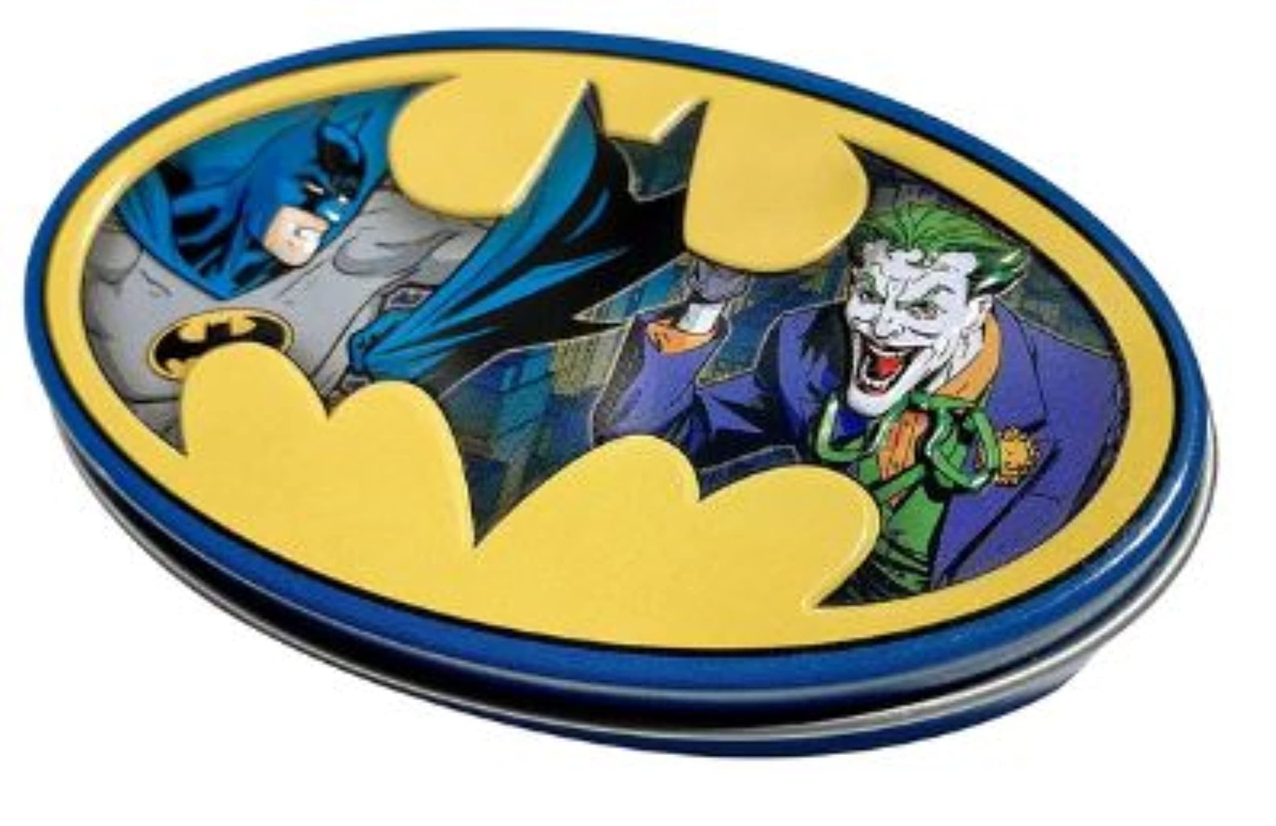 Ata-Boy Batman Nemesis Blue Raspberry Candy Collector Batman Logo Tin - One (1) Tin - Batman Emblem Shapped Candies - Joker