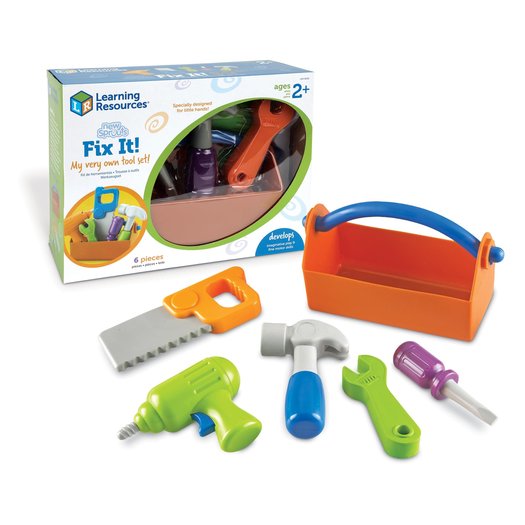 Learning Resources New Sprouts Fix It! My Very Own Tool Set - 6 Pieces, Ages 2+ Toddler Learning Toys, Develops Fine Motor Skills, Toddler Tool Set, First Tool Box, Kids Tool Set,Stocking Stuffers