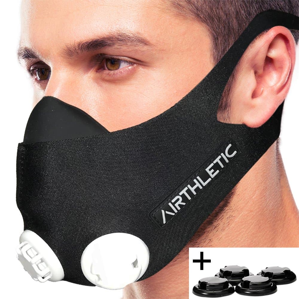 AIRTHLETIC Training Mask including 2 sets (black and white) of resistance caps - Altitude Mask