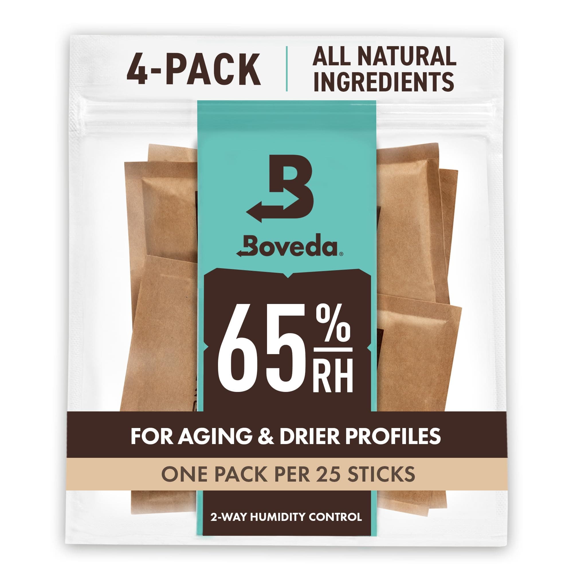 Boveda 65% Two-Way Humidity Control Packs For Aging & Long-Term Storage in Plastic & Wood Boxes – Size 60 – 4 Pack – Moisture Absorbers – Humidifier Packs – Hydration Packets in Resealable Bag
