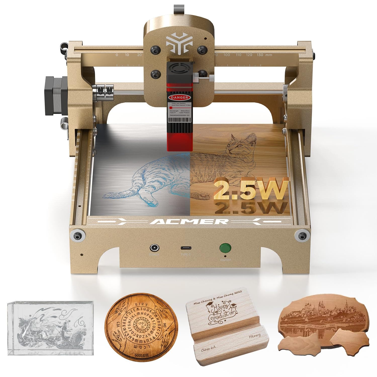 ACMER S1 Laser Engraver for Beginner Mini Laser Engraving Machine for Wood, Leather, Plastic, Laser Class4 (Gold, 2500mW)