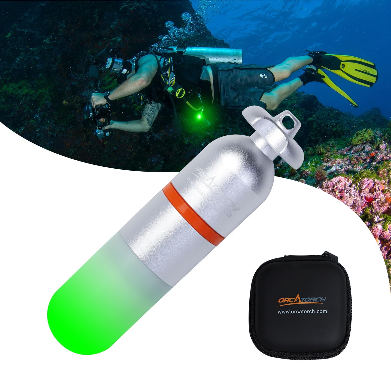 ORCATORCH SD01PRO Upgraded Bright Dive Signal Light, Submersible Beacon Mini Tank Marker Light with Constant and Flashing Modes, for Scuba Diving and Night Time Visibility (Green)