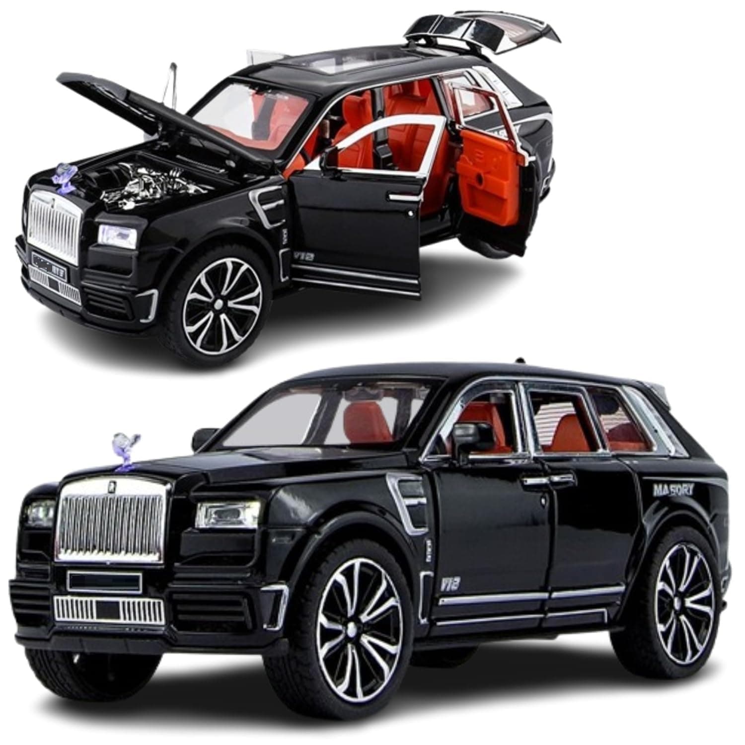 Brand Conquer Big Size Rolls-Royce Cullinan Model Car Exclusive Alloy Metal Car Pull Back Die-cast Car Toy car with Openable Doors & Light, Music Boys Gifts Toys for Kids (Rolls Royce CULLINAN Black)