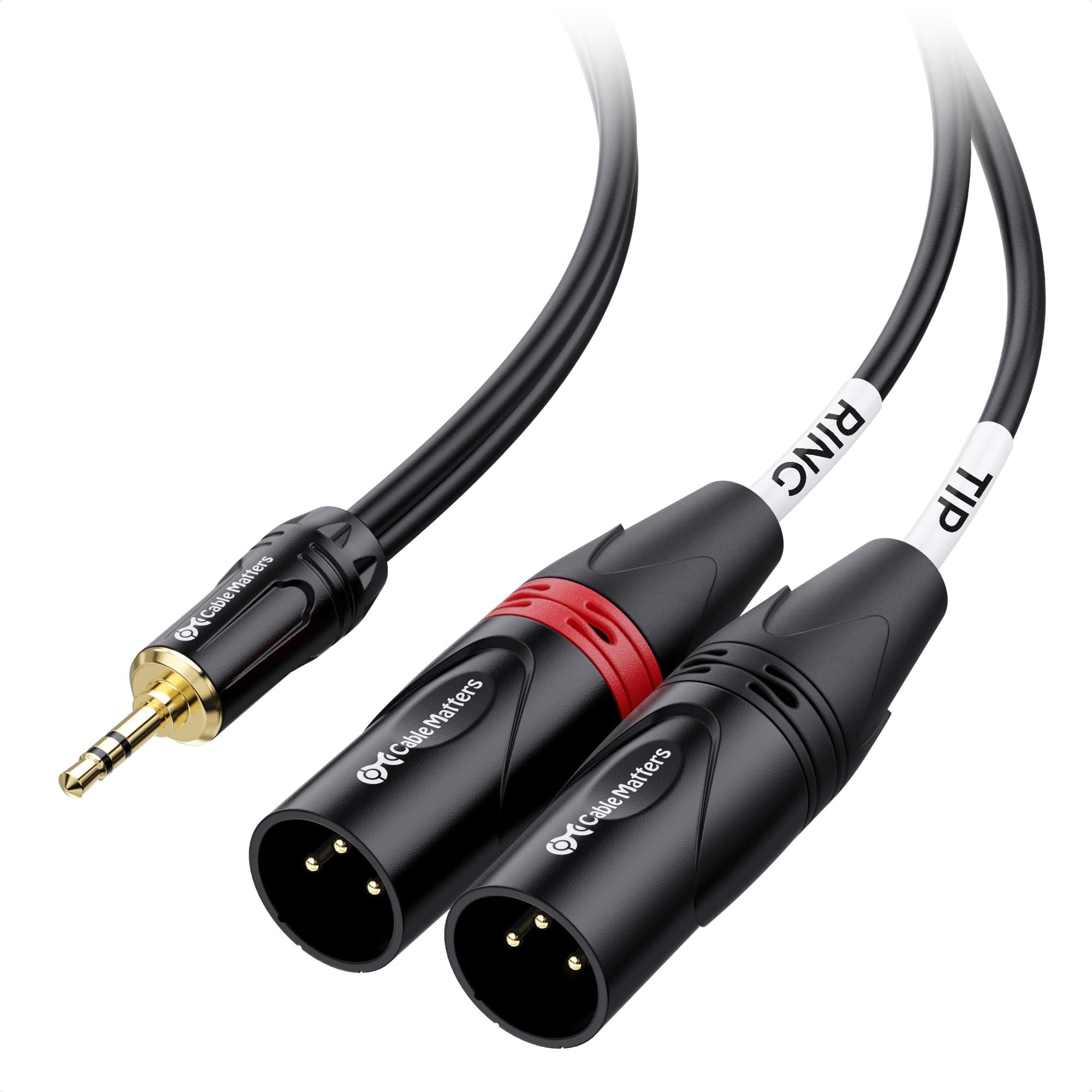 3.5mm 1/8 Inch TRS to 2 XLR Cable, Male to Male Aux to Dual XLR Breakout Cable - 10 Feet-Black