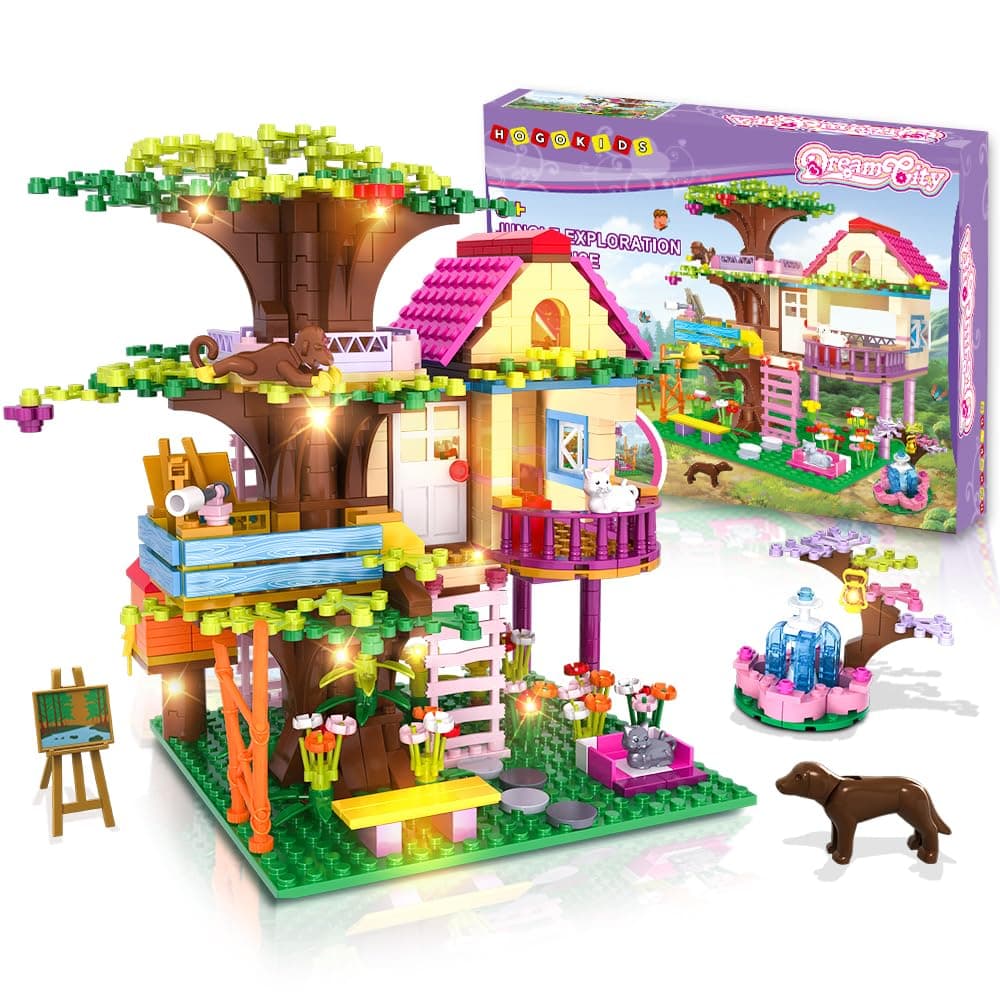 HOGOKIDS Tree House Friends Building Set with LED Light - Girl House Forest Building Block Toy Kit, Birthday Valentines Day Gifts for Kids Girls Boys Age Age 6-12+ Years