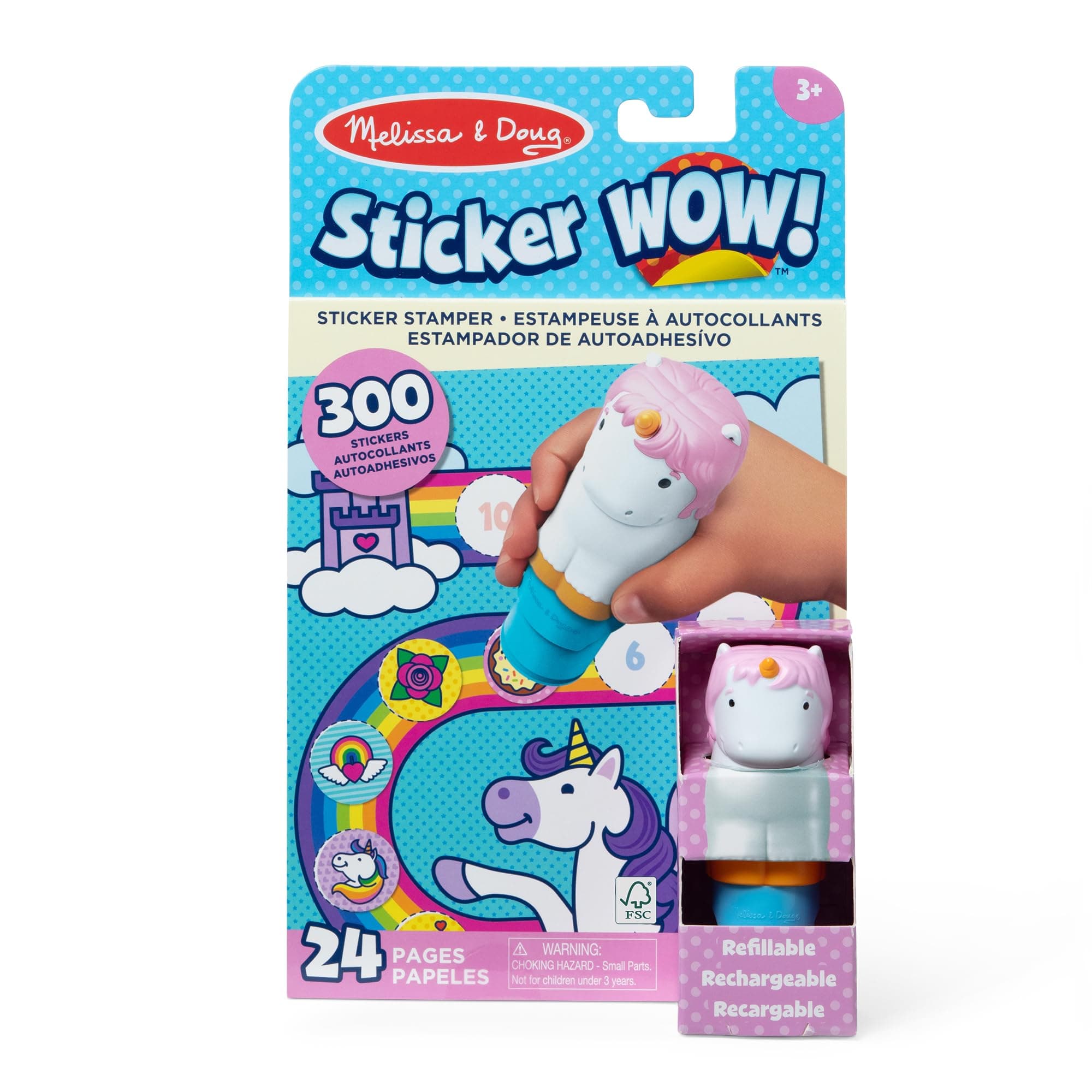 Sticker WOW! 24-Page Activity Pad and Sticker Stamper, 300 Stickers, Arts and Crafts Fidget Toy Collectible Character - Unicorn - FSC Certified