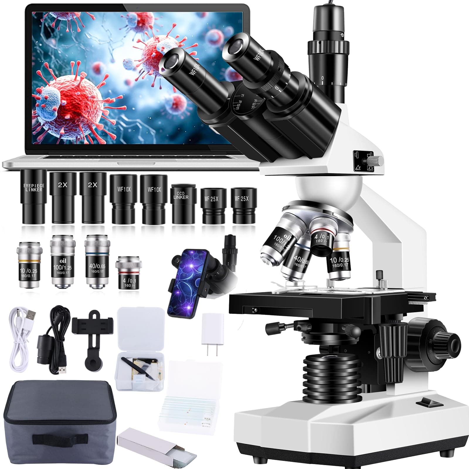 Trinocular Microscope 40X-5000X Magnification Laboratory Grade with Dual Mechanical Stage and HD USB Camera Microscopes for Adults(Adult Trinocular Microscope with Electronic Eyepiece)