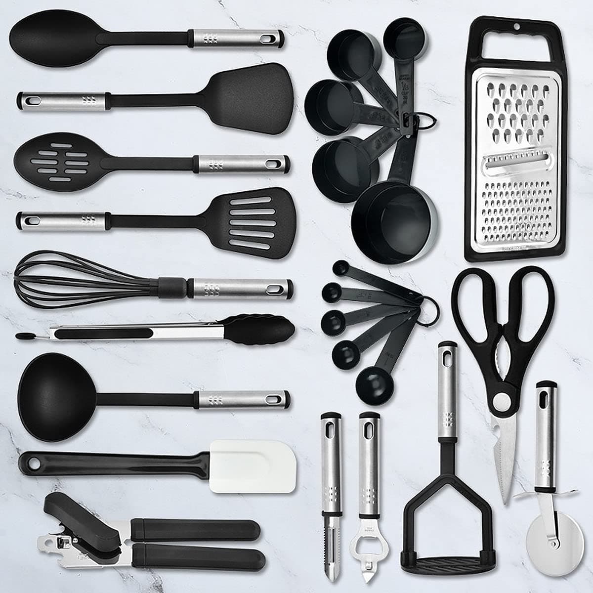 Wolpin 25 Pcs Nylon Kitchen Tools & Spatula Set with Holder, Cooking Utensils Set for Nonstick Cookware, Kitchen Tools Set
