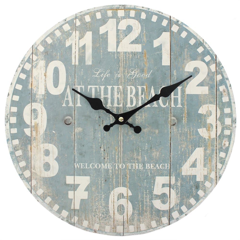 Something Different Wholesale Blue Beach Clock (6/12), Wood, Multicolour, 34x34x0.4 cm