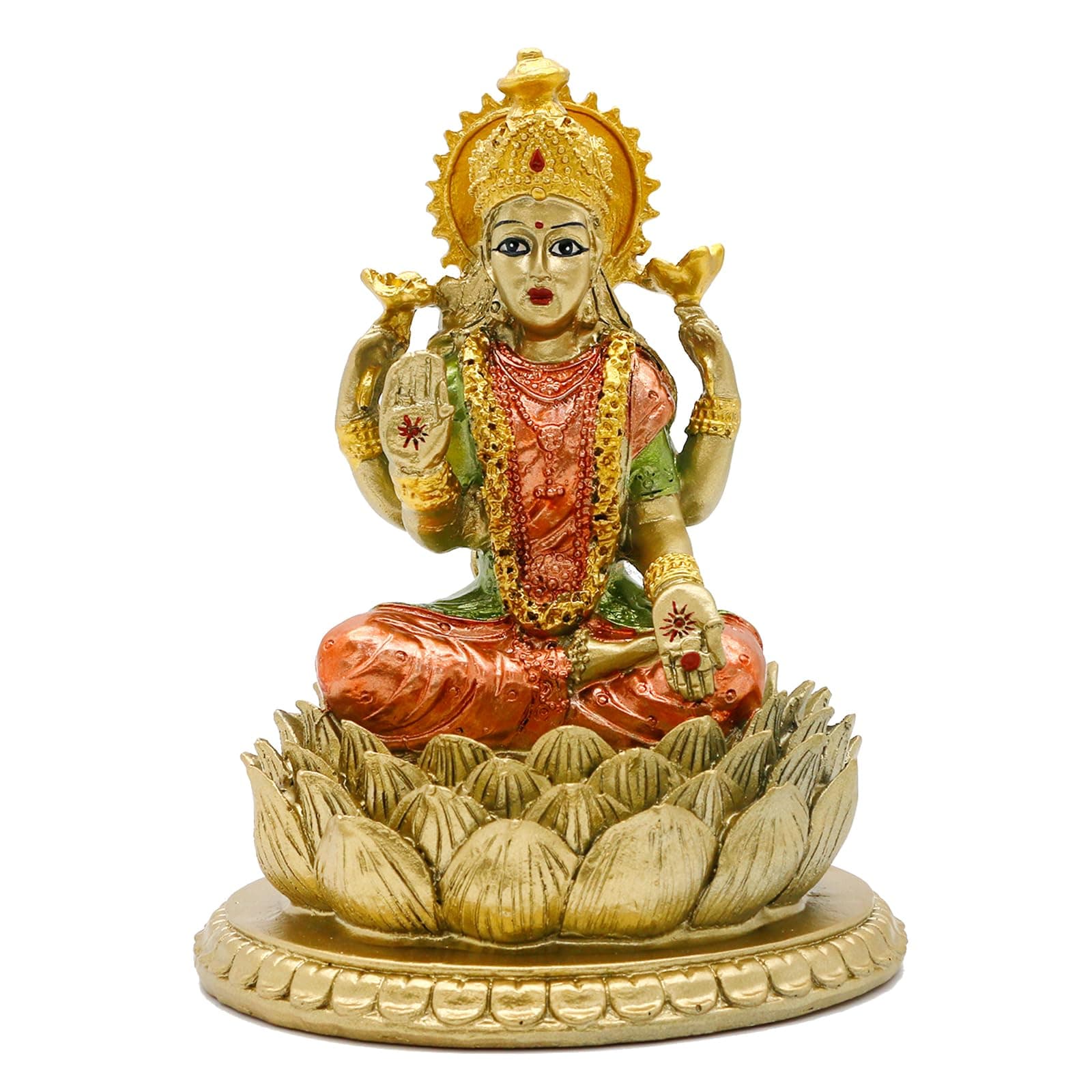 Lakshmi On Lotus 6.5" H lndian God Laxmi Statue Hindu Murti Item Home Temple Mandir Pooja Decor Hindu God and Goddess for Diwali Gifts Birthday Gifts for India People