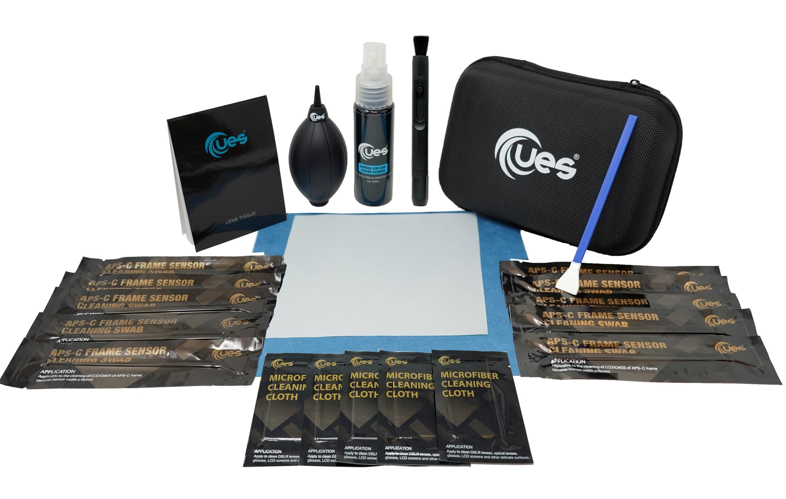 Professional Camera Cleaning Kit with Hard Travel Case - DSLR & Mirrorless Maintenance Bundle: 2-in-1 Lens & Sensor Cleaner, Air Blower, Pen, Microfiber Screen Cloths & 10 APS-C 16mm Swabs