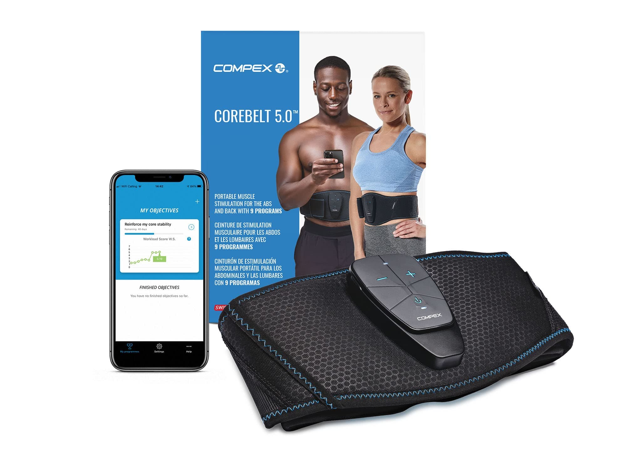 Compex Corebelt 5.0 – Ab and Lumbar Electro Stimulation Belt (EMS) - 9 programs to get a flatter, firmer stomach.