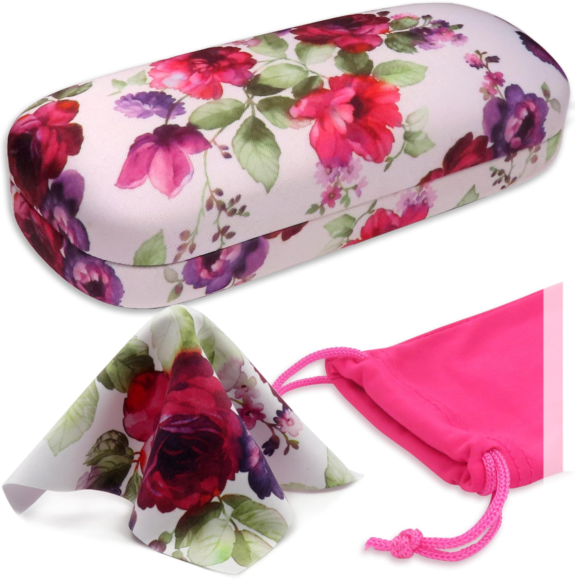 MyEyeglassCase Women's Hard Eyeglass Case | Protective Hard Shell Glasses Case with Pouch and Cloth