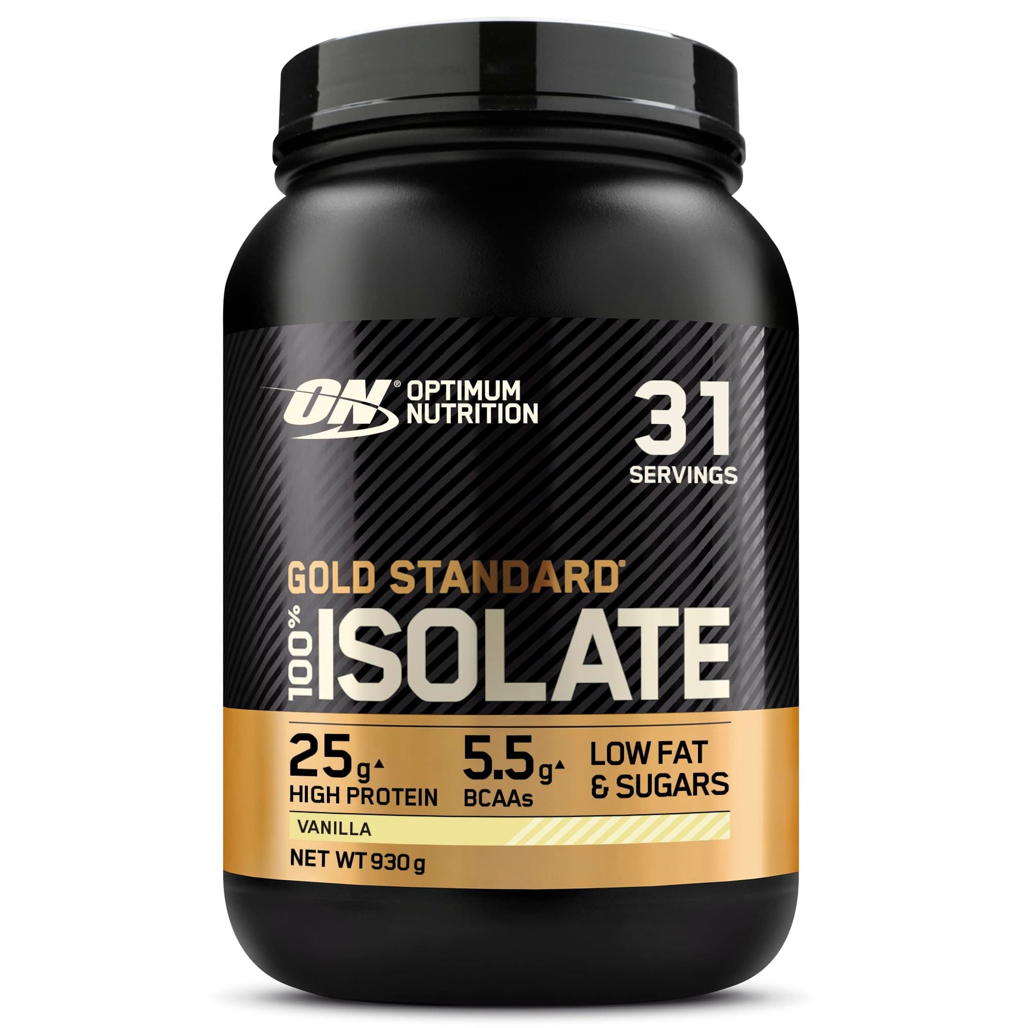 ON Gold Standard 100% Isolate Pure Whey Protein, Naturally Occurring BCAAs and Glutamine, Pre and Post Workout, Vanilla Flavour, 31 Servings, 930 g