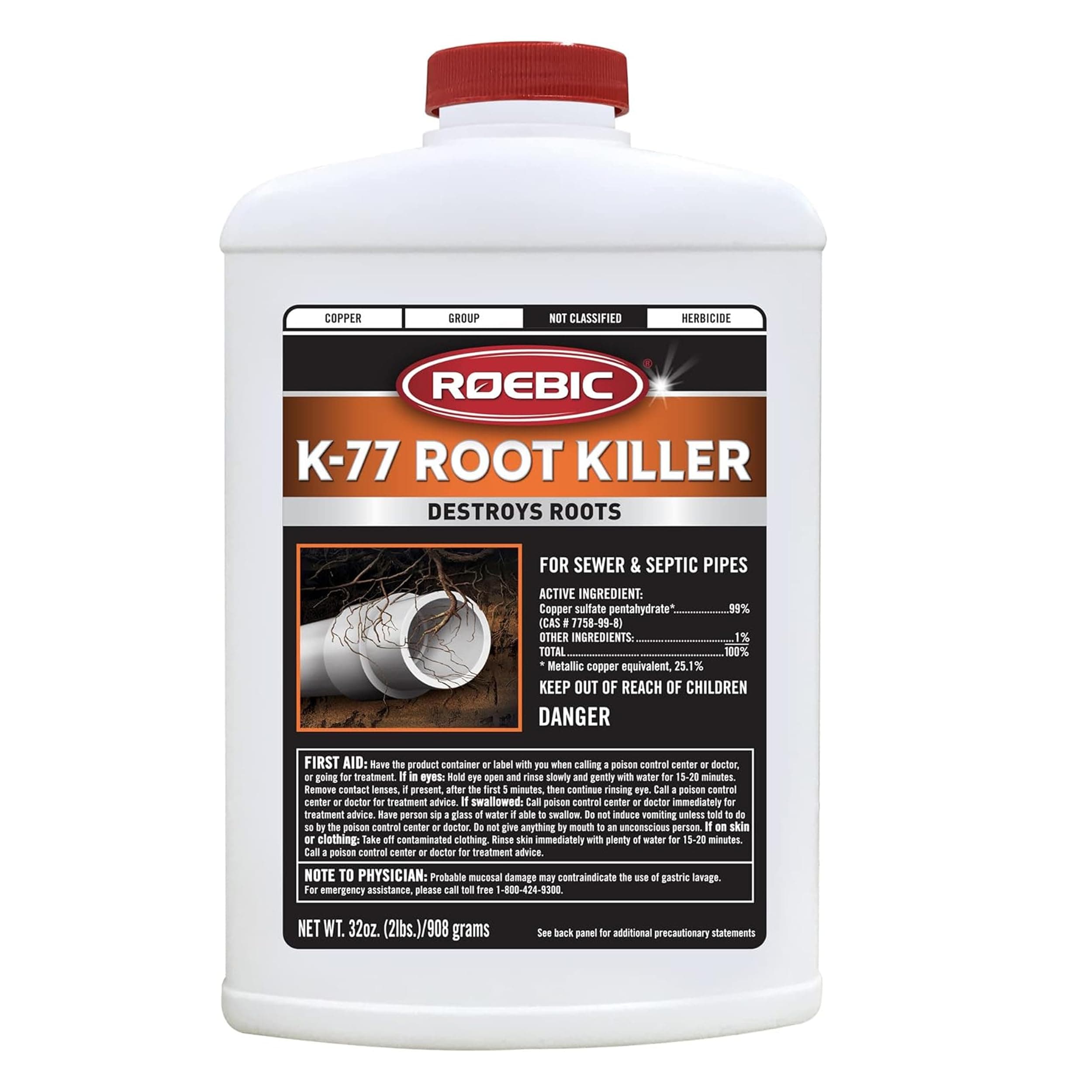 Roebic K-77 Root Killer: Cleans Pipes, Stops New Growth, Works in Sewers and Septic Tanks - 32 oz