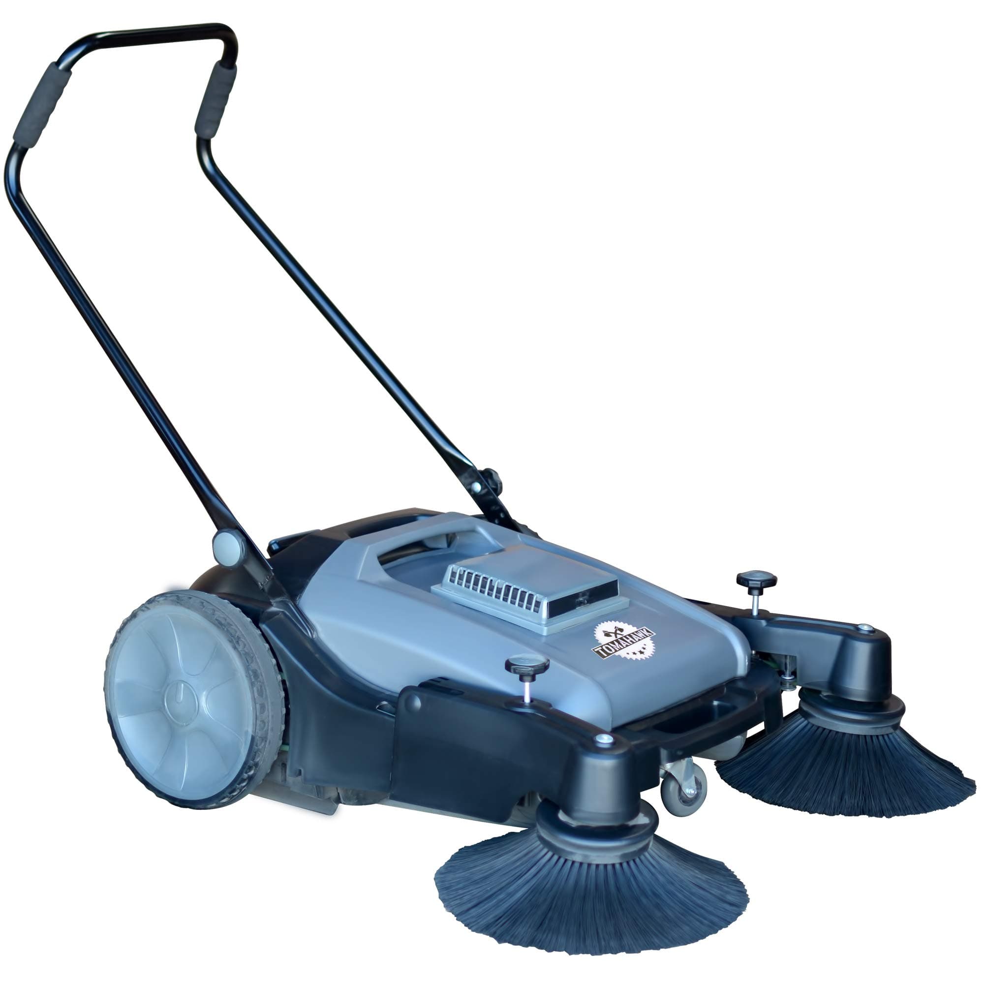 Tomahawk Power Industrial 38" Walk Behind Push Sweeper with Triple Side Brooms Floor Cleaning of Dust Litter Grass