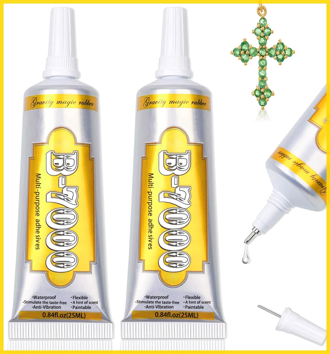 Clear B7000 Jewelry Glue - 2 * 25ml/0.84 fl oz Multipurpose Adhesive for Rhinestones, Beads, Fabric, Metal, Nail Art, Wood, Glass - Super Strong and Waterproof